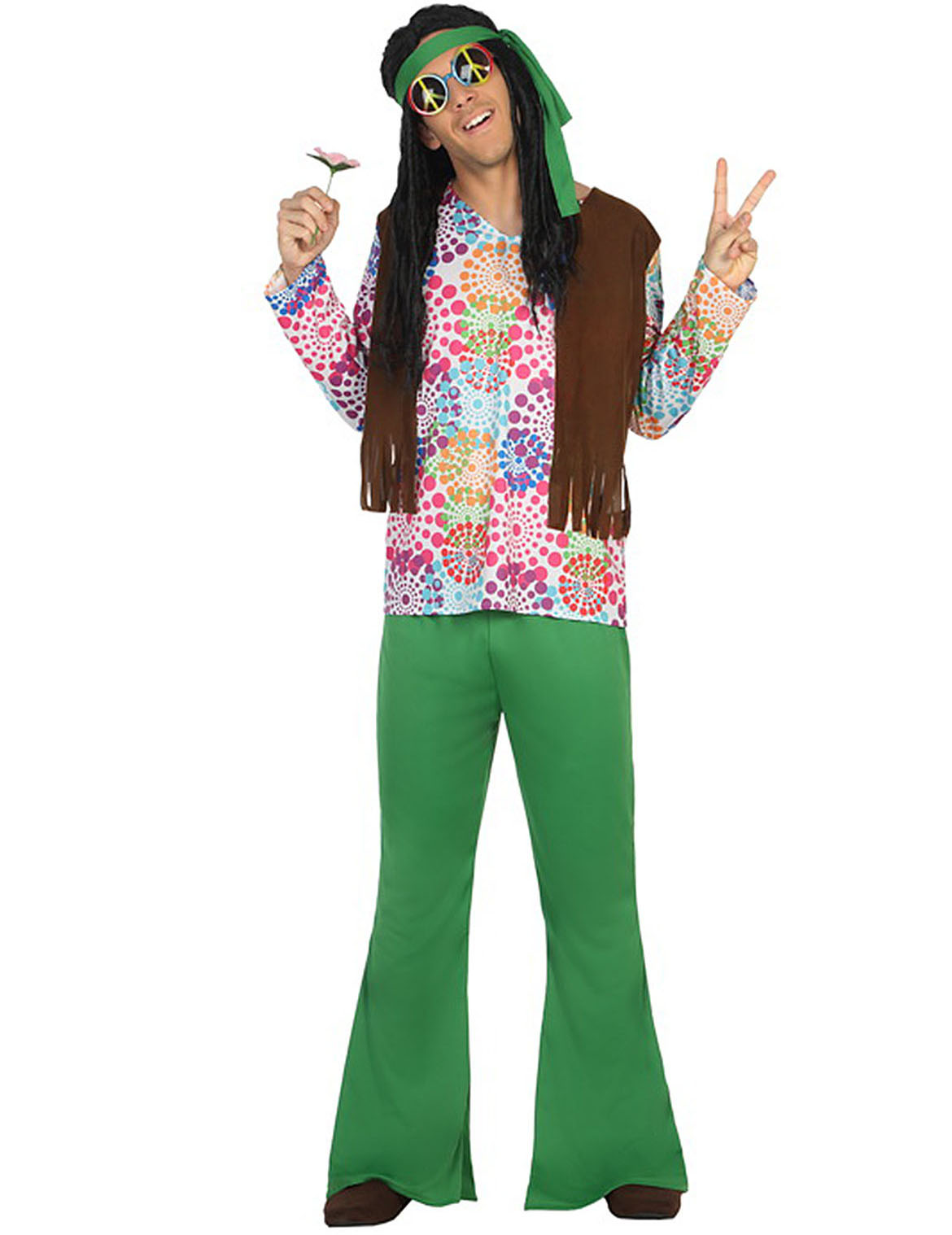 Déguisement hippie homme vert et fleurs