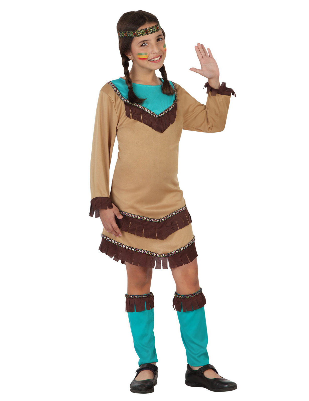 Déguisement Squaw du Far West beige et bleu fille
