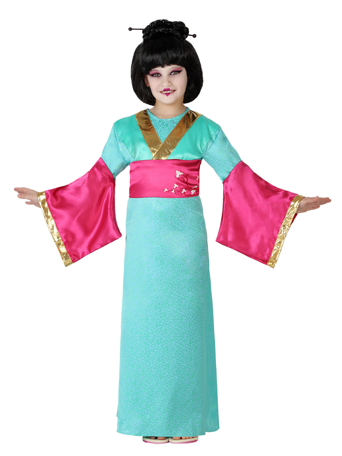 Déguisement geisha fille vert et rose