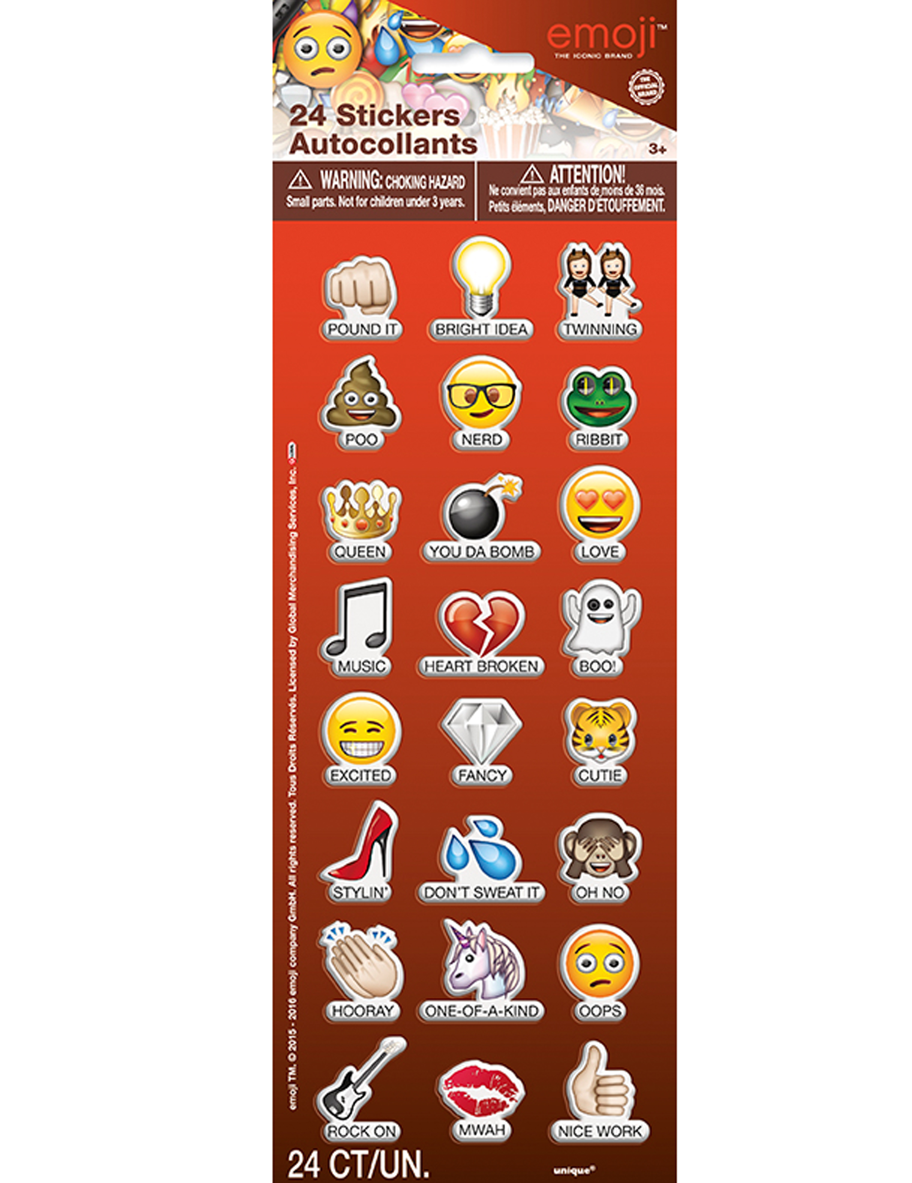 24 Stickers autocollants Emoji 2 cm