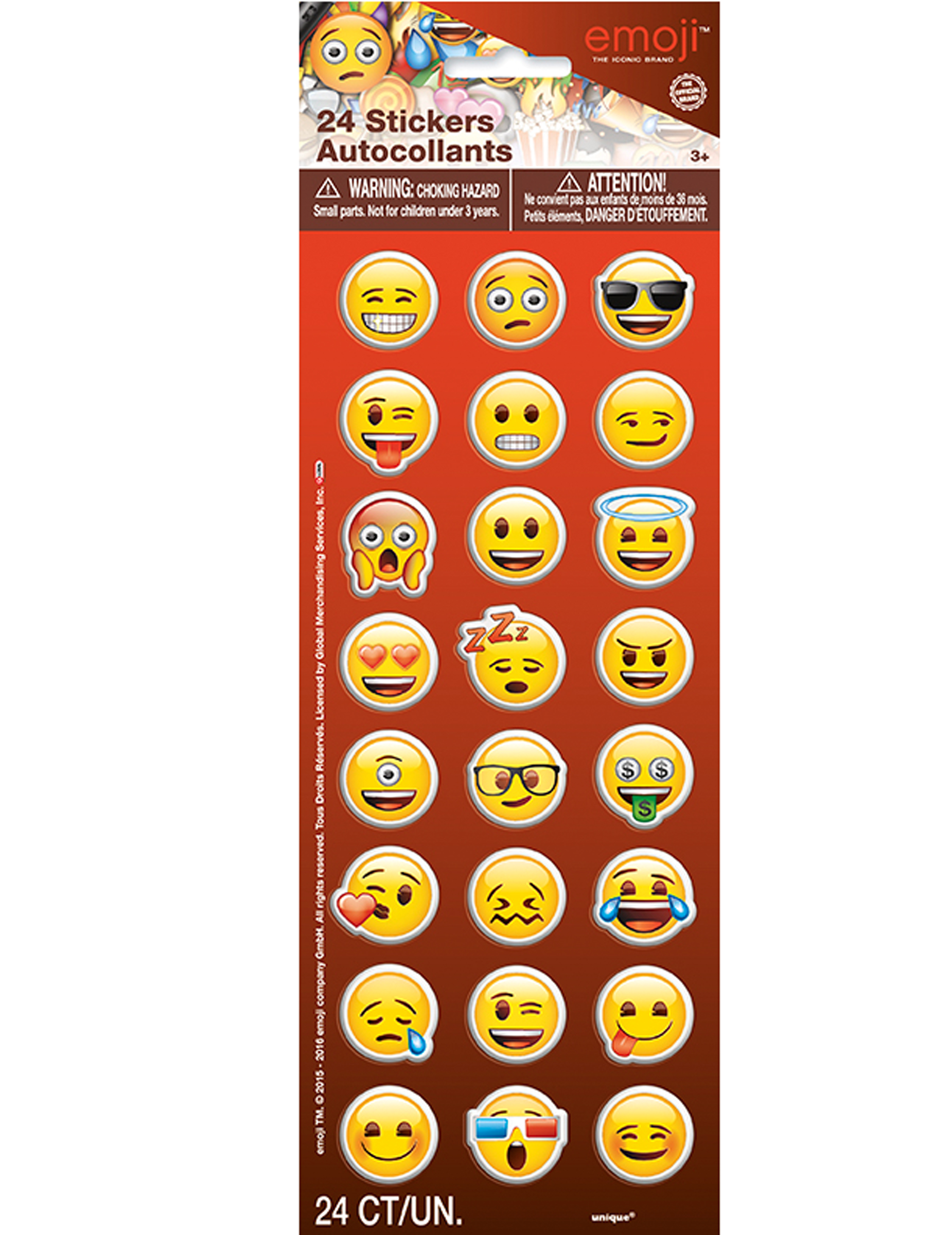 24 Stickers autocollants émoticônes Emoji 2 cm