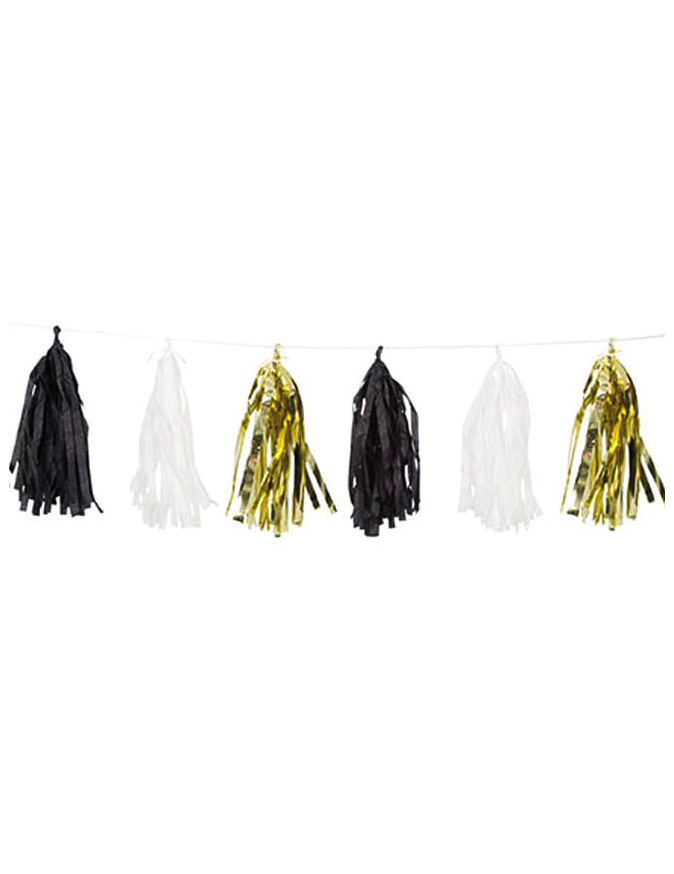 Guirlande 15 tassels dorés noirs blancs 2,74 m