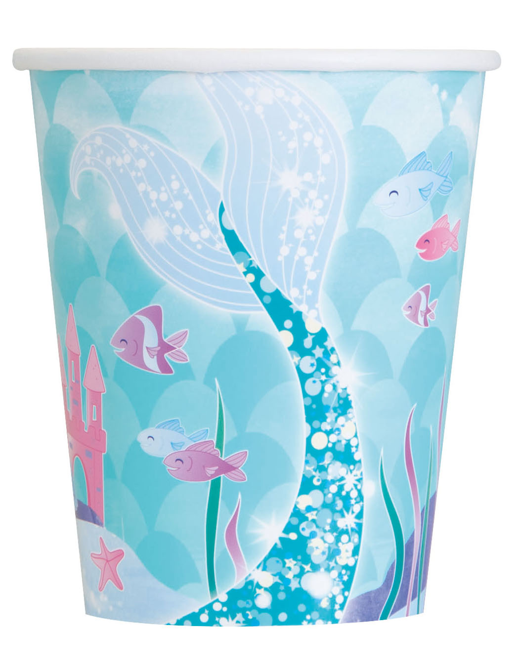 8 gobelets en carton jolie sirène 270 ml pour anniversaire