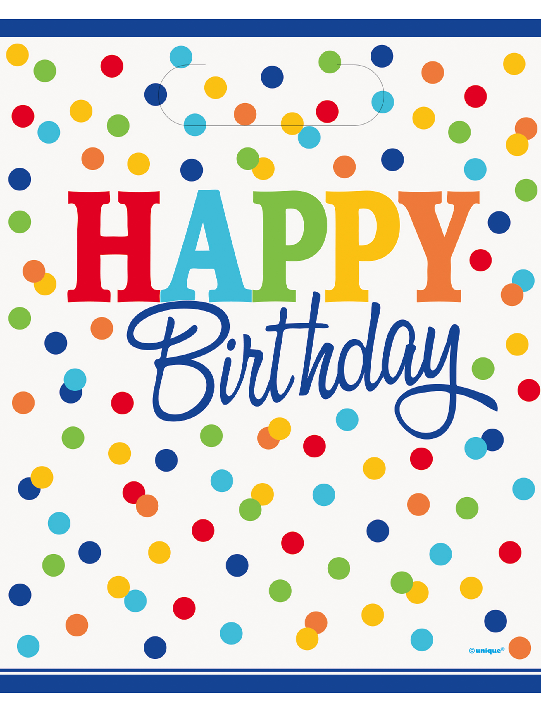 8 sacs cadeaux happy birthday pois colorés en plastique avec poignées