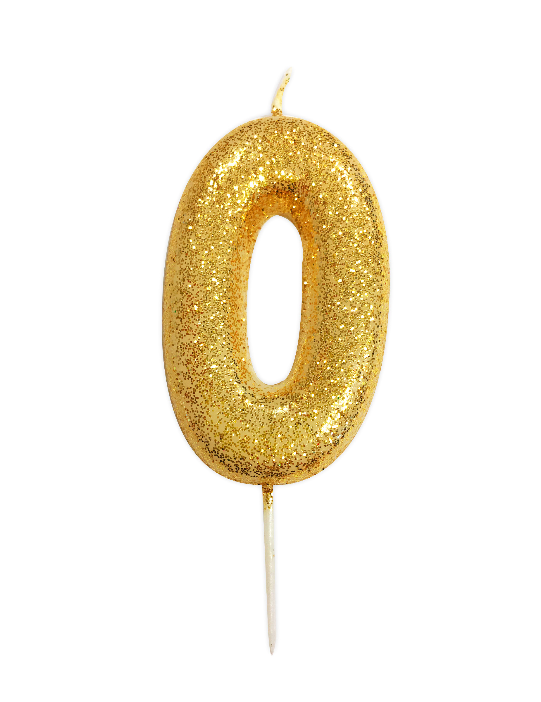 Bougie chiffre 0 doré à paillettes 9 cm