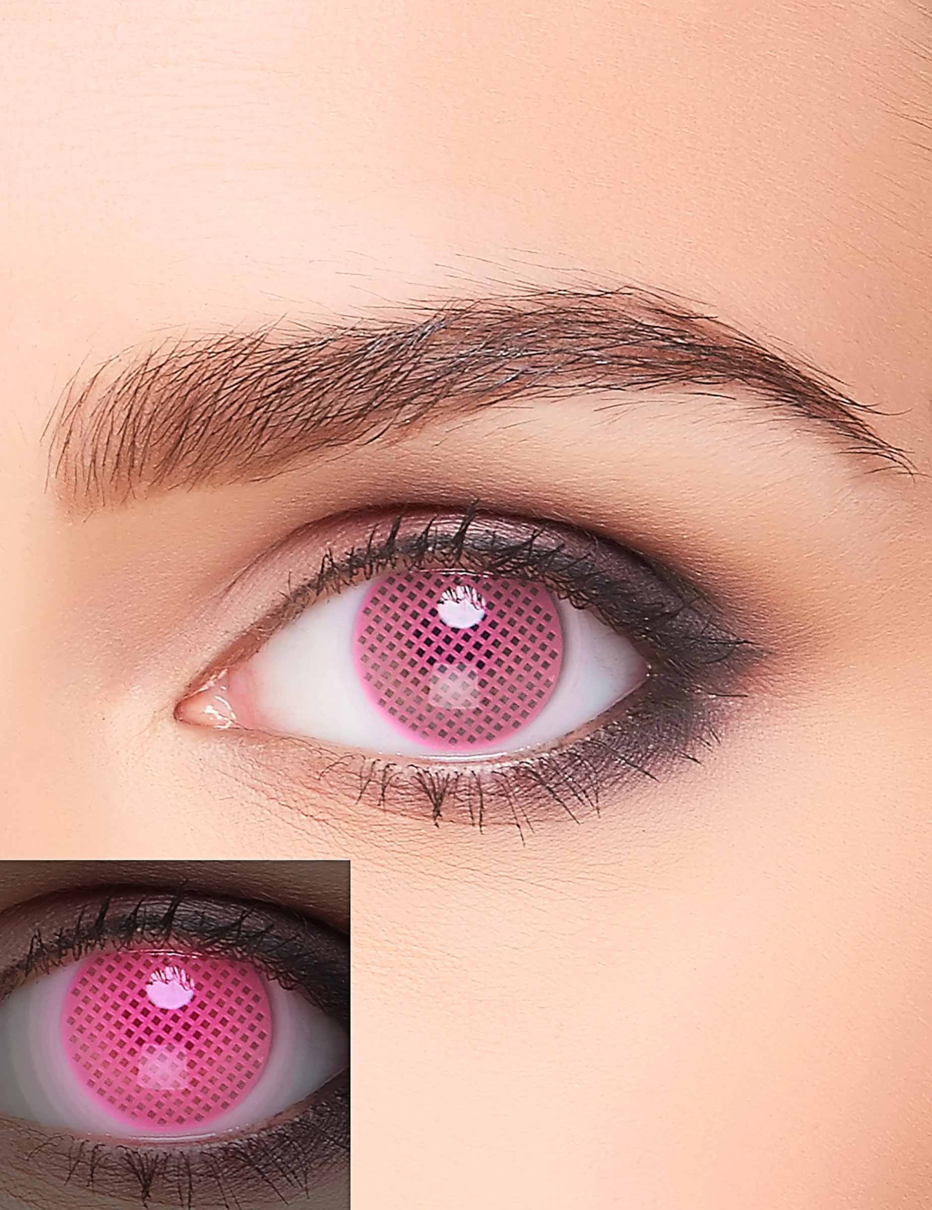 Lentilles fantaisie UV quadrillage rose adulte