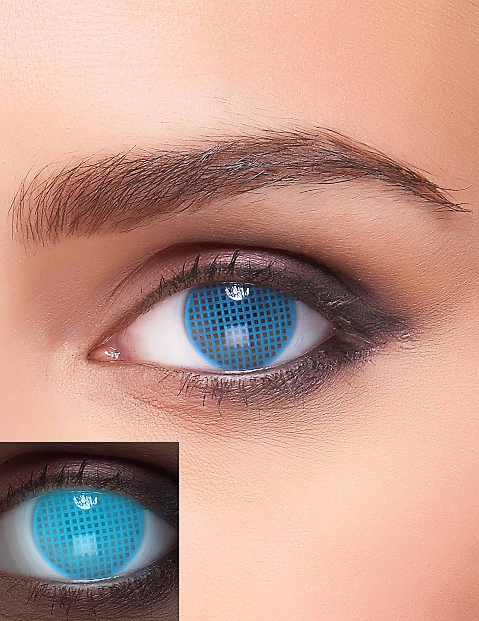 Lentilles fantaisie UV quadrillage bleu adulte