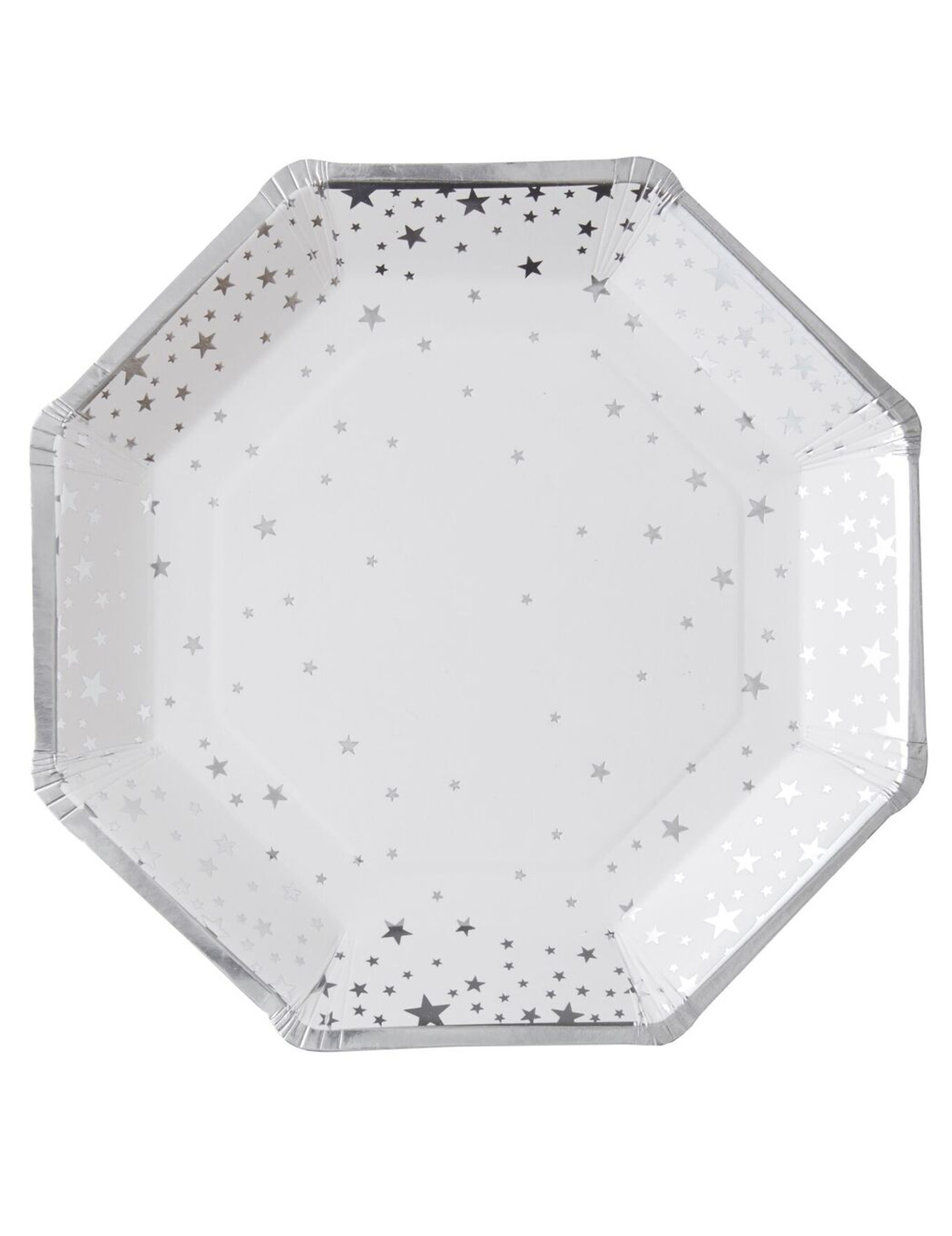 8 Assiettes en carton blanches et argentées