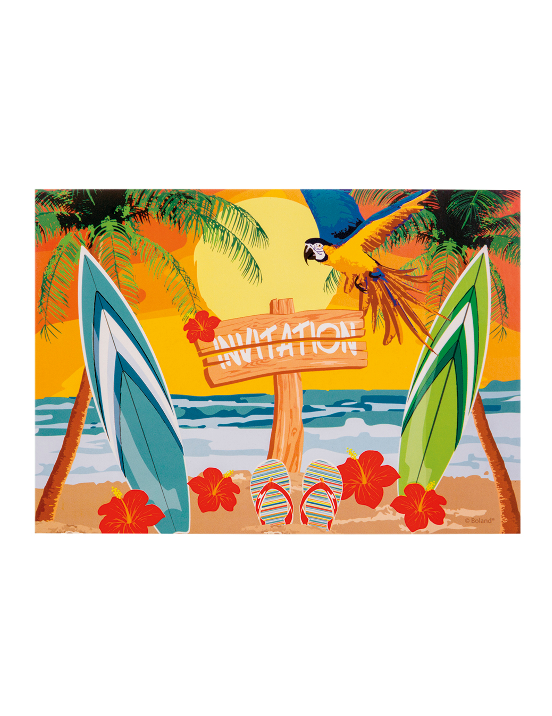 6 Cartons d'invitations Beach party 10 X 15 cm