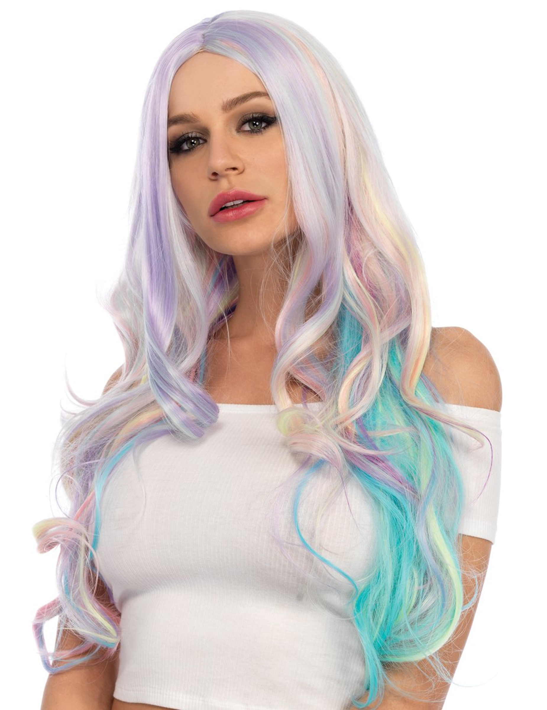 Perruque luxe wavy pastel licorne femme