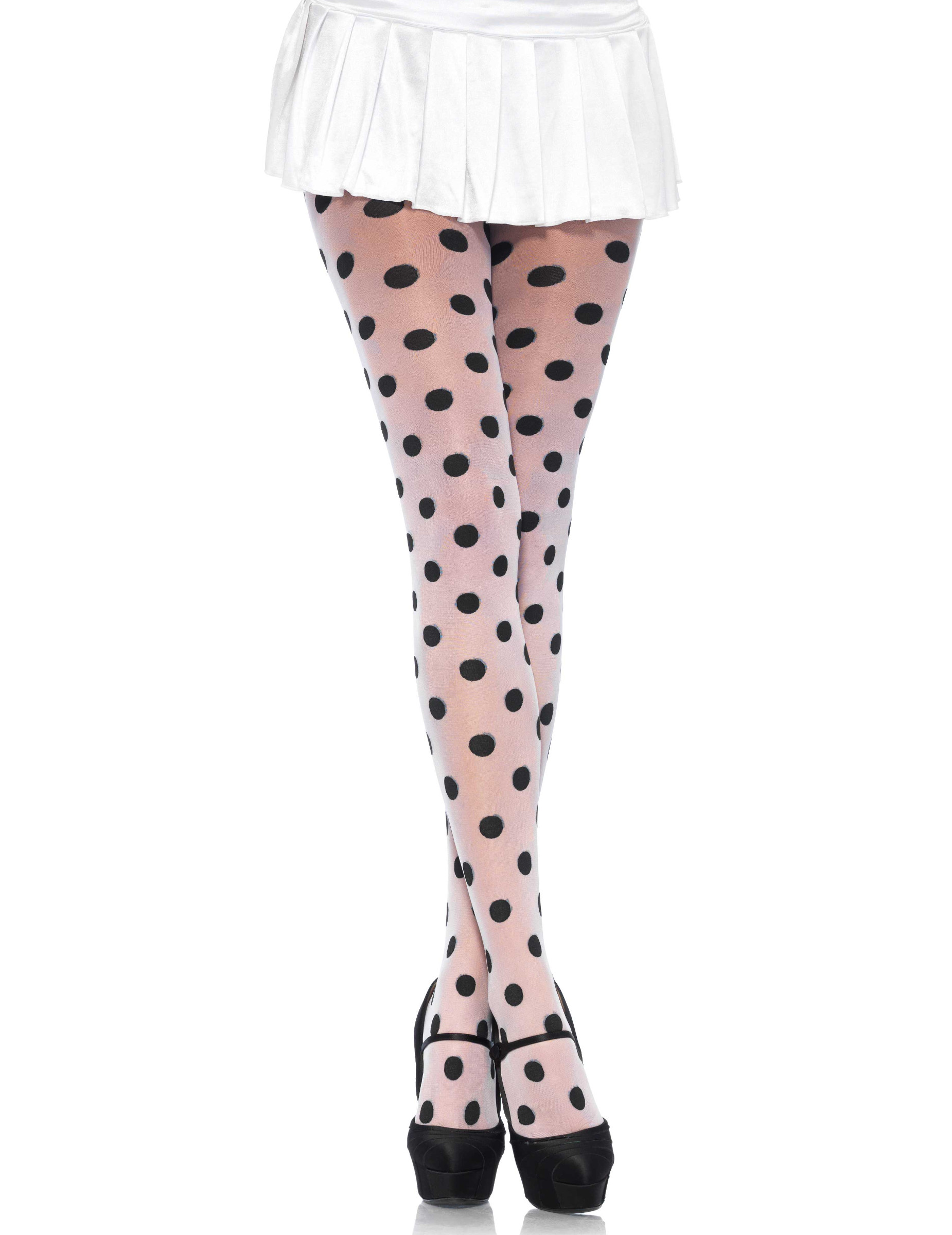 Collants blancs à pois noirs femme
