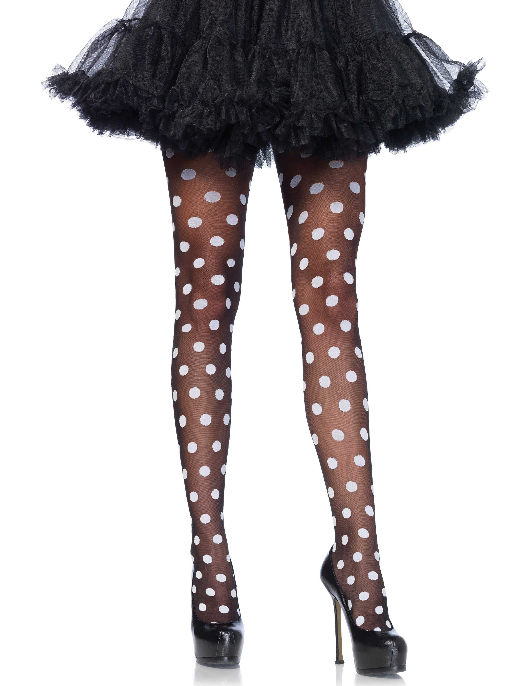 Collants noirs à pois blancs femme