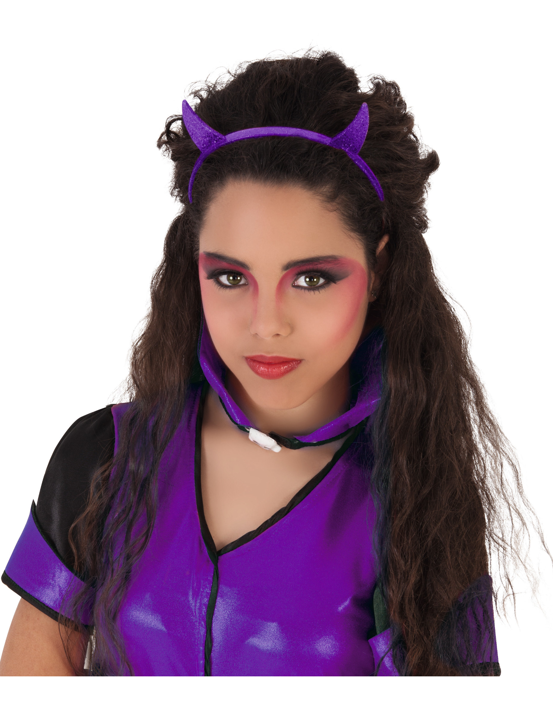 Serre-tête cornes pailletées violettes diablesse fille