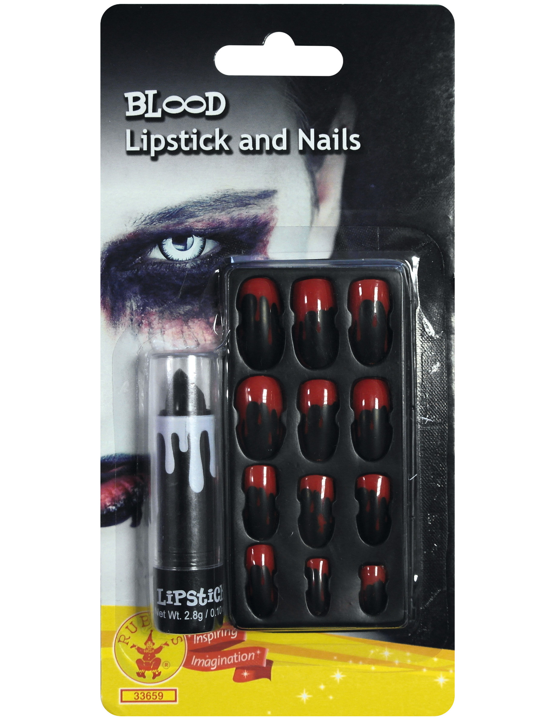 Kit rouge à lèvre et faux ongles ensanglantés adulte