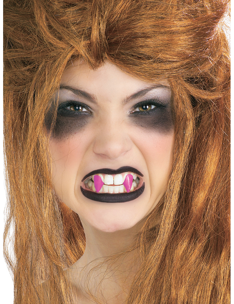 Fausses canines de vampire roses adulte