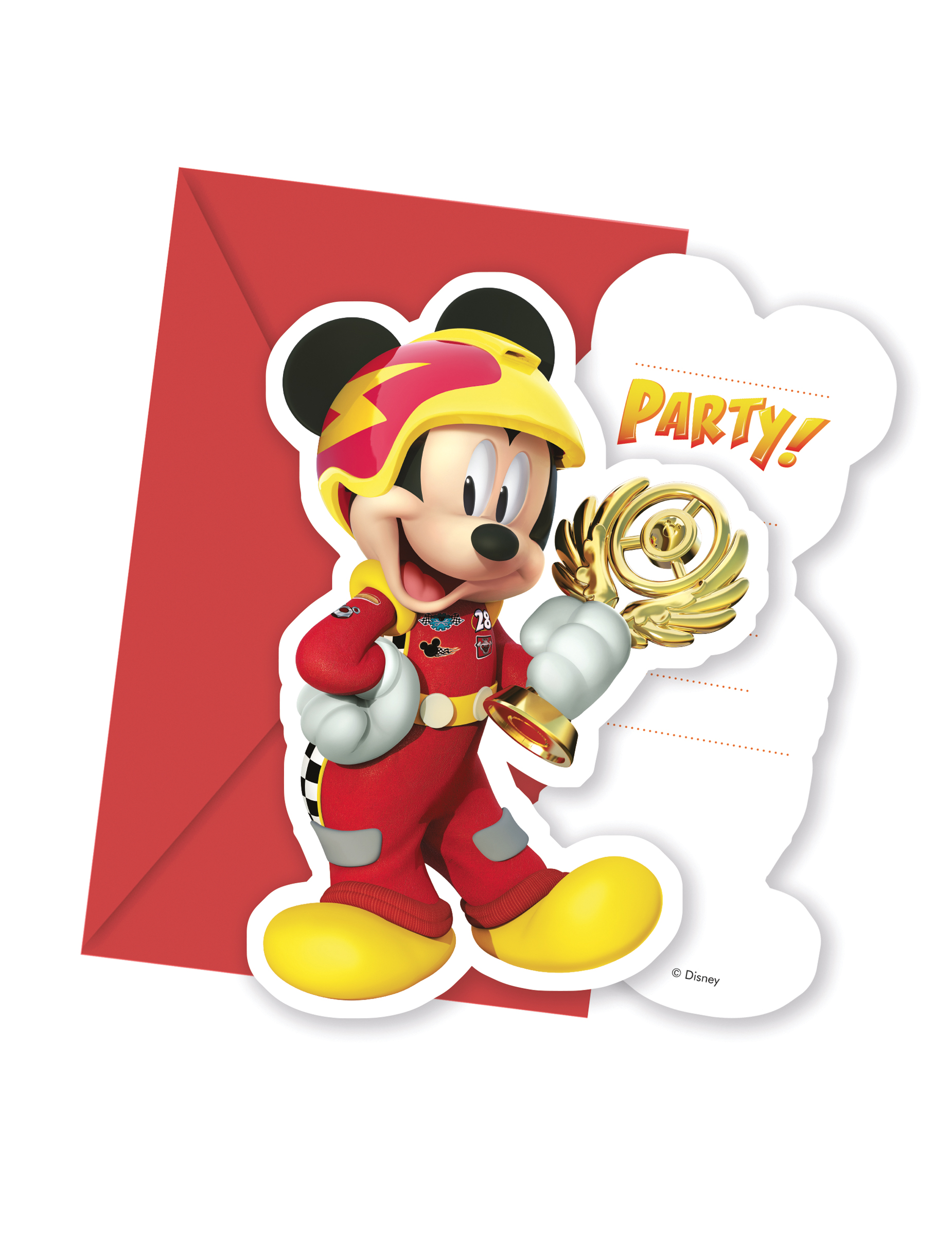 6 Cartes d'invitations + enveloppes Mickey & Donald Racing