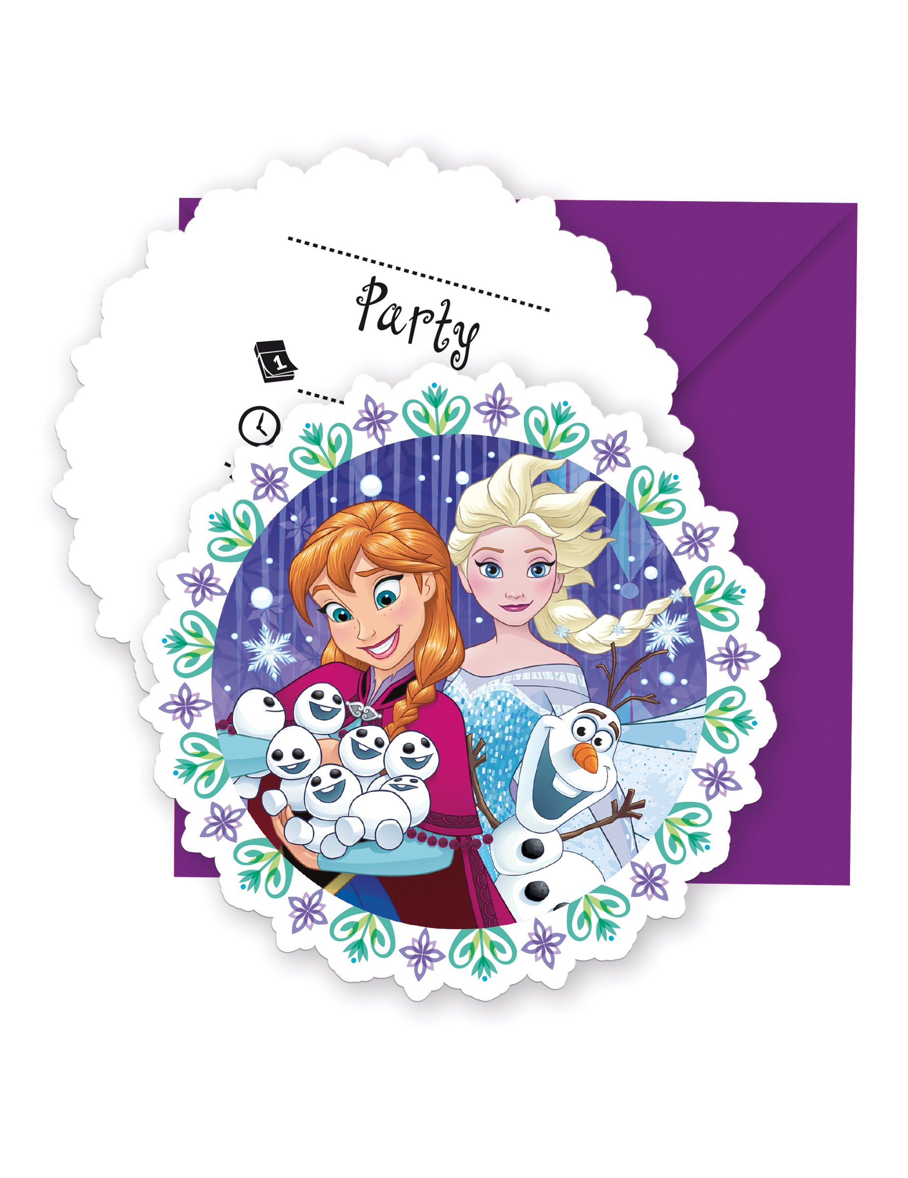 6 Invitations + enveloppes La Reine des Neiges Frozen