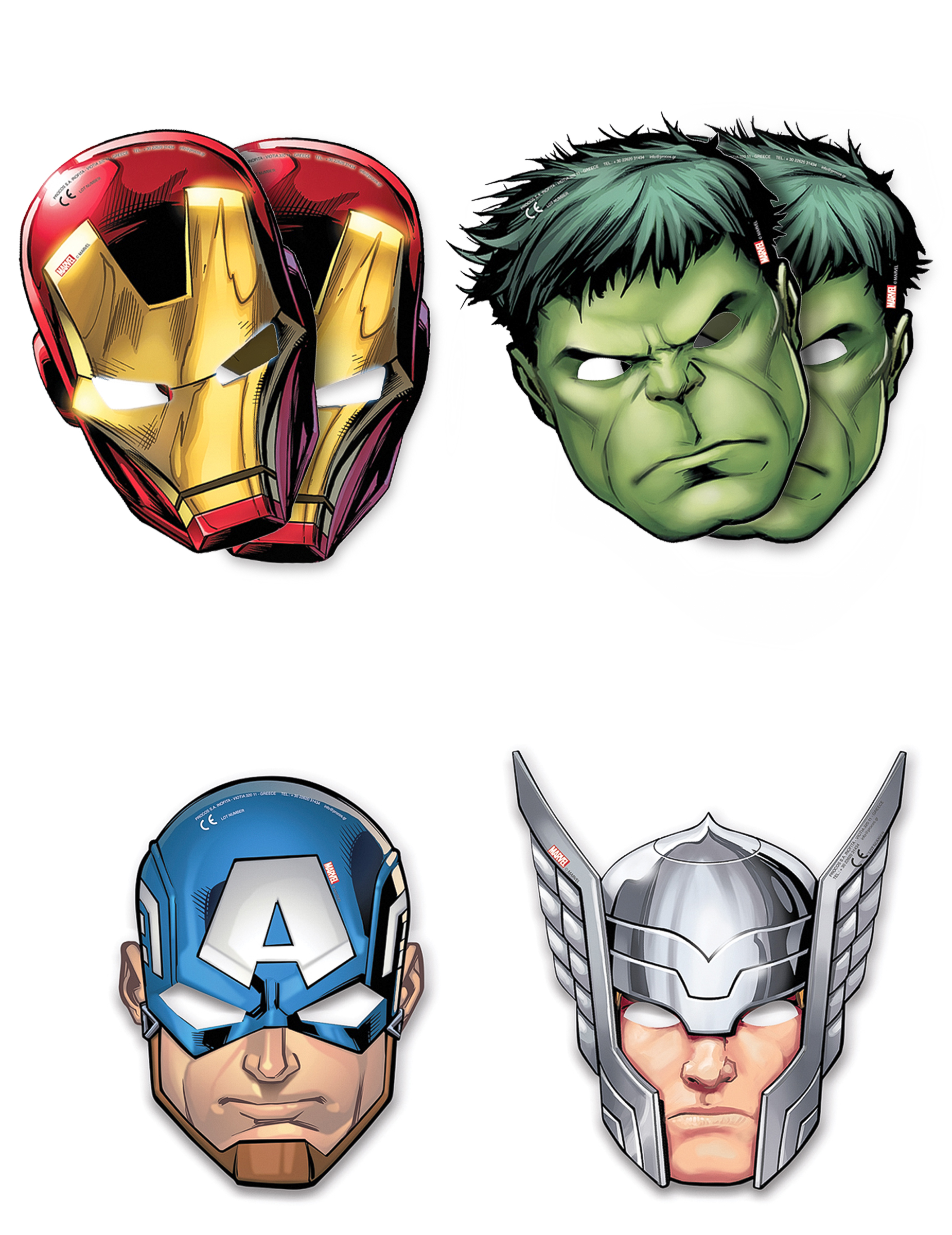 6 masques en carton Avengers Mighty