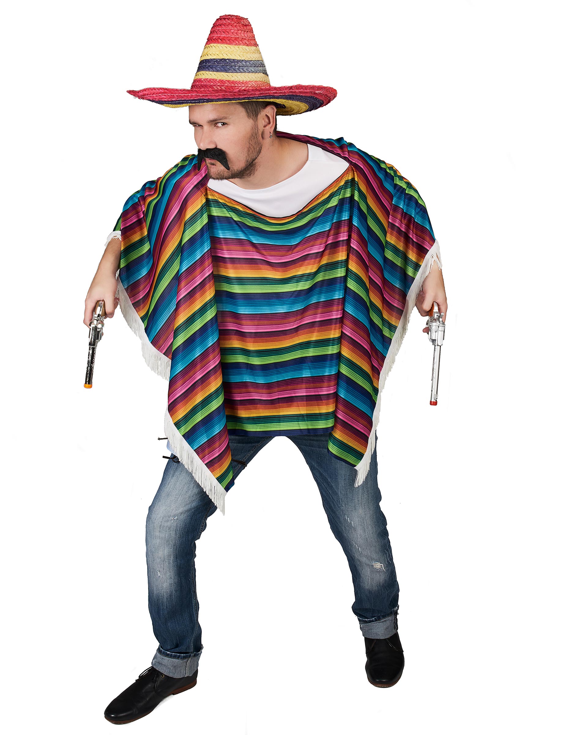 Poncho de Mexicain multicolore à franges adulte