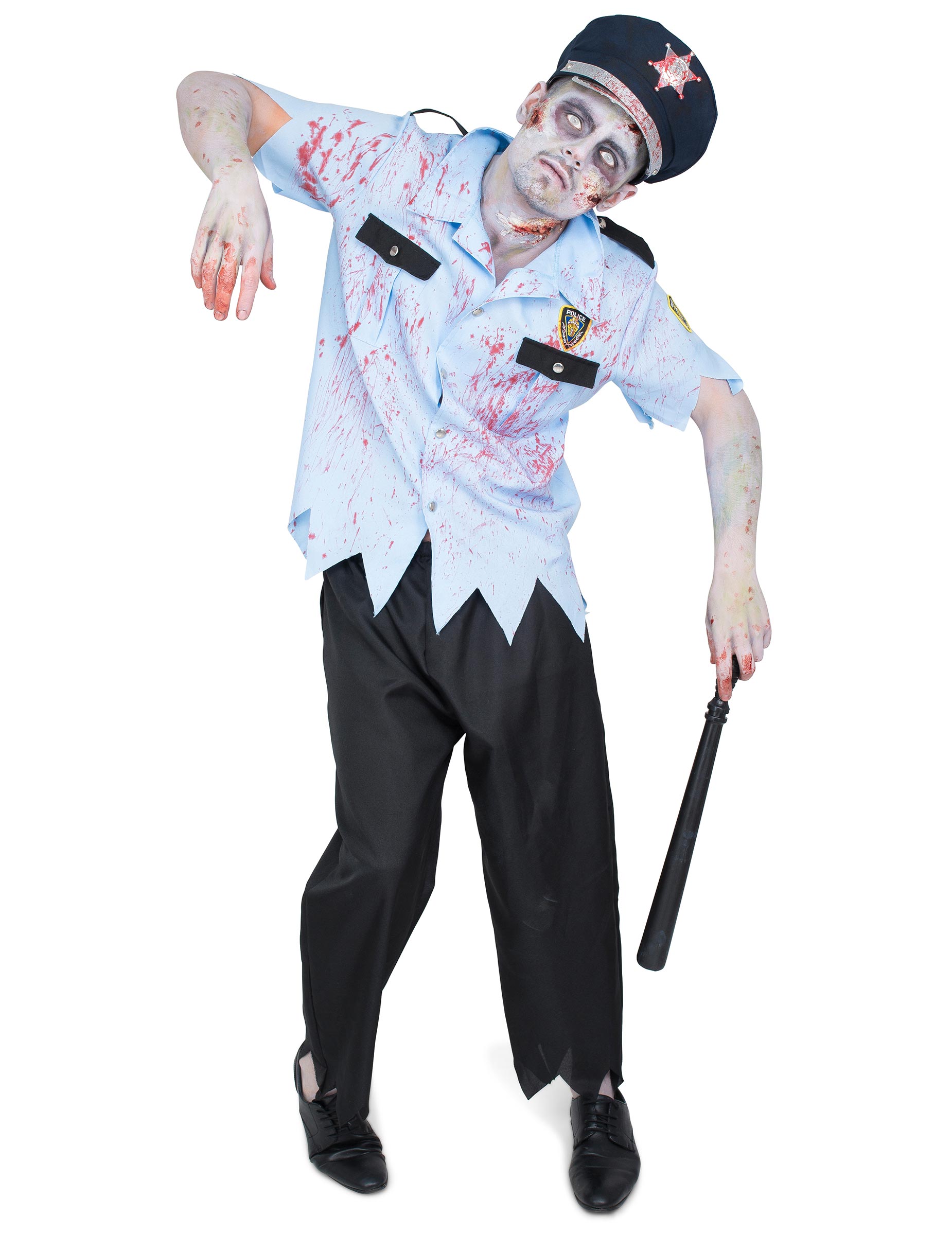 Déguisement agent de police zombifié homme Halloween