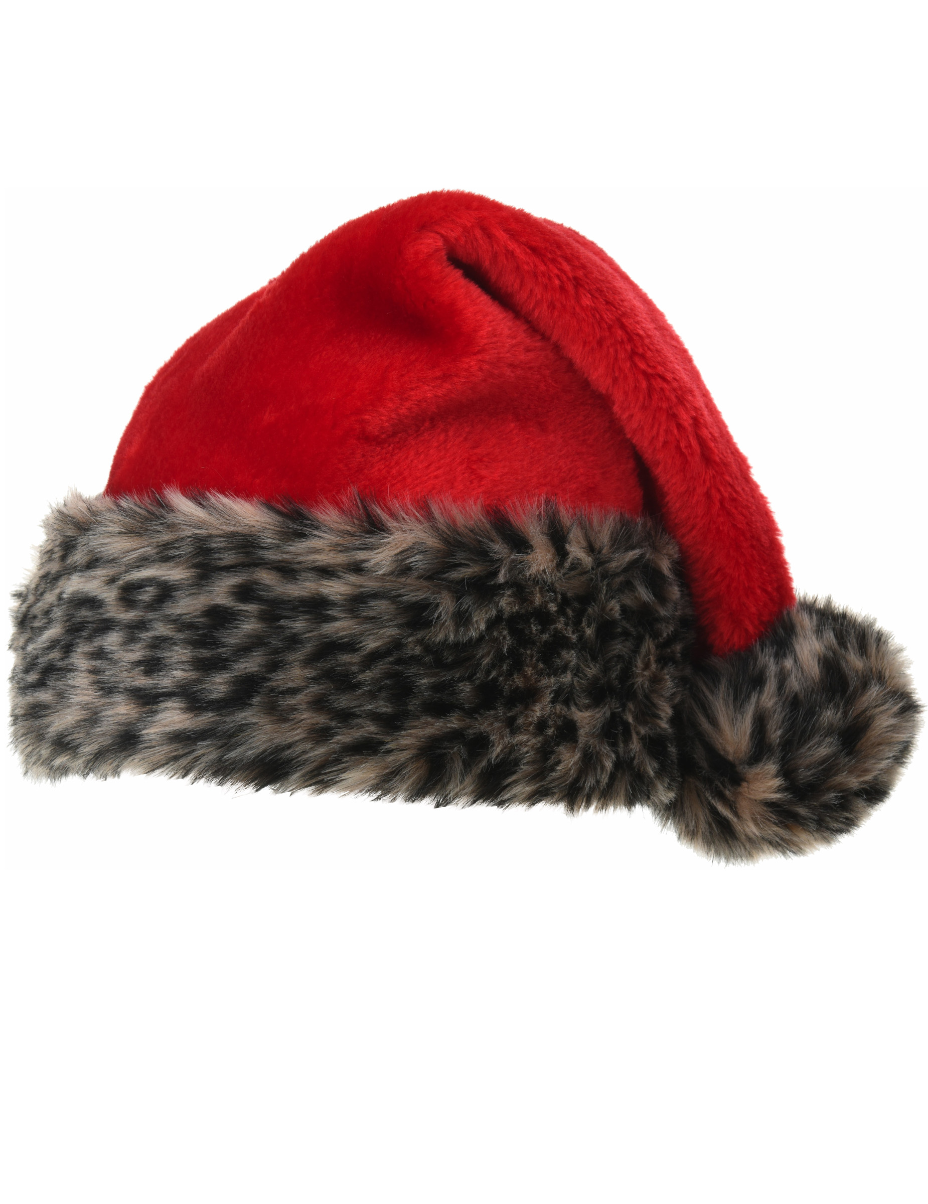 Bonnet rouge avec peluche tigrée 40 cm adulte Noël