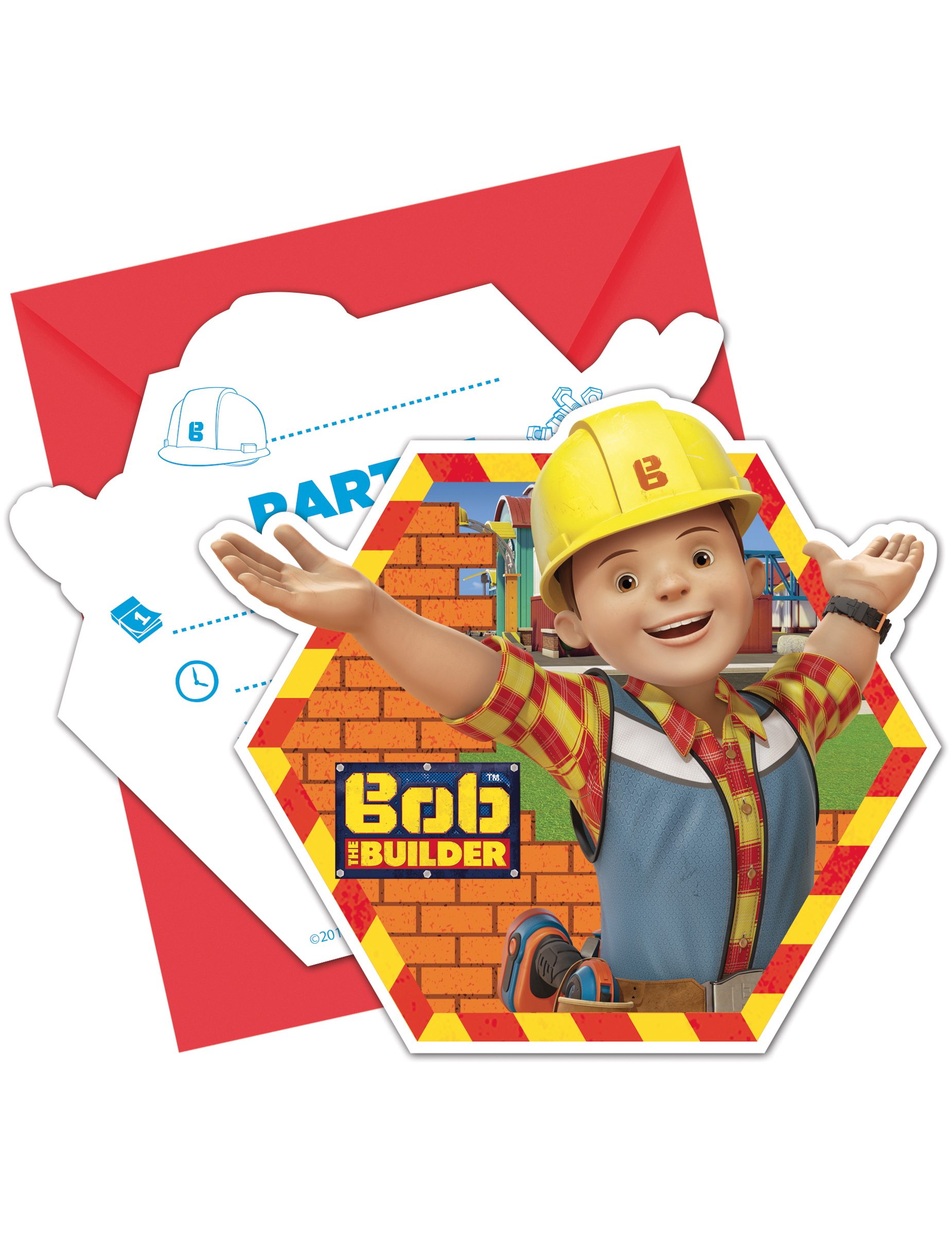 6 Cartes d'invitation et enveloppes Bob the builder