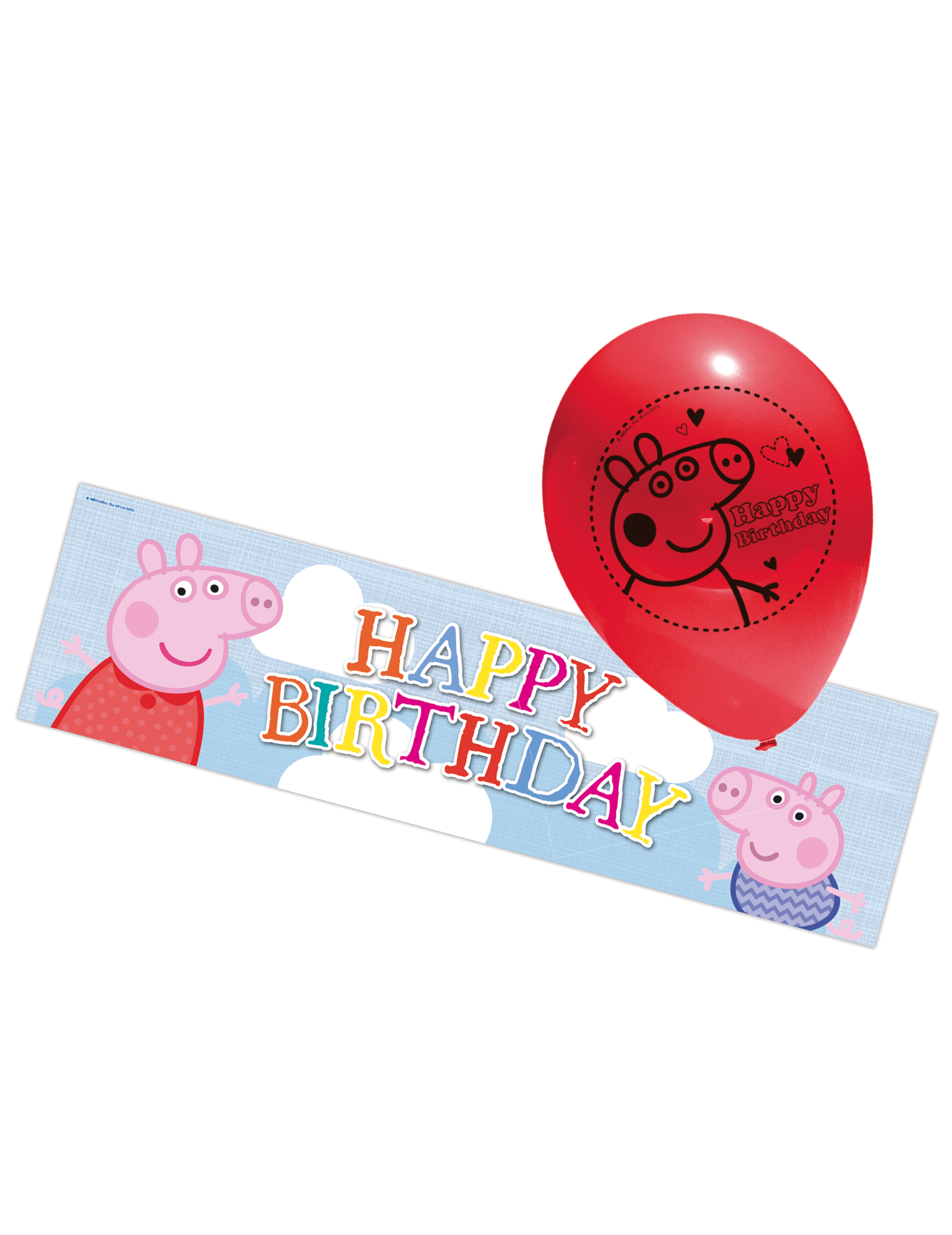 5 Ballons latex Peppa Pig & bannière aluminium