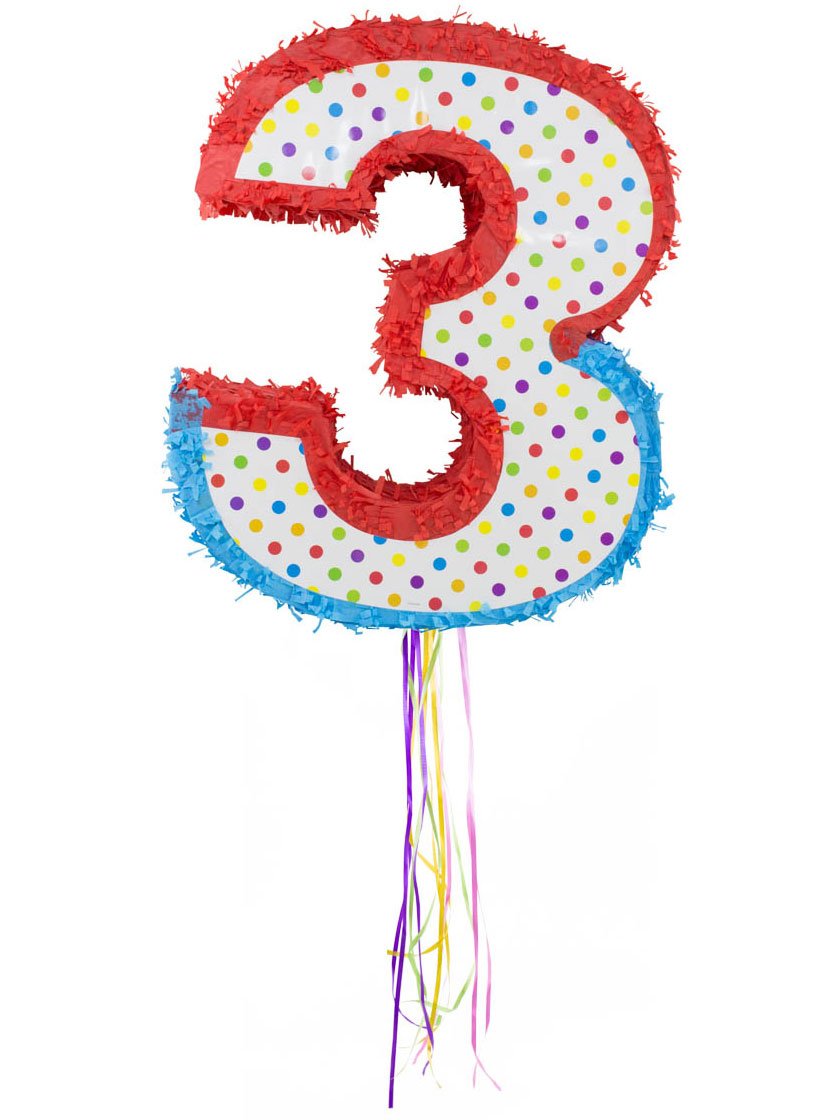 Pinata du chiffre 3 à pois