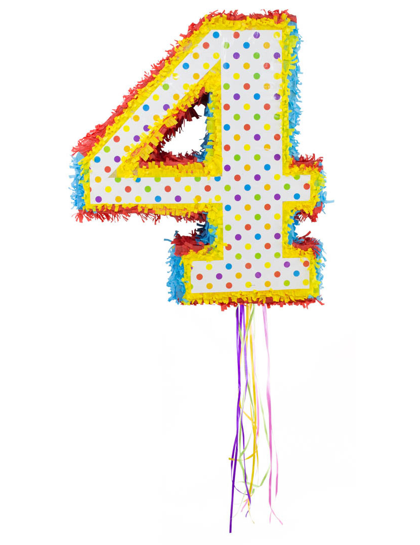 Pinata du chiffre 4 à pois