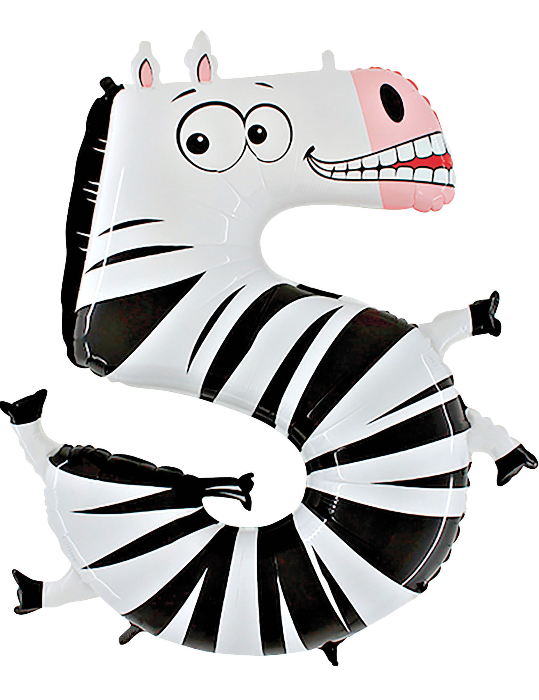 Ballon aluminium géant chiffre 5 zèbre