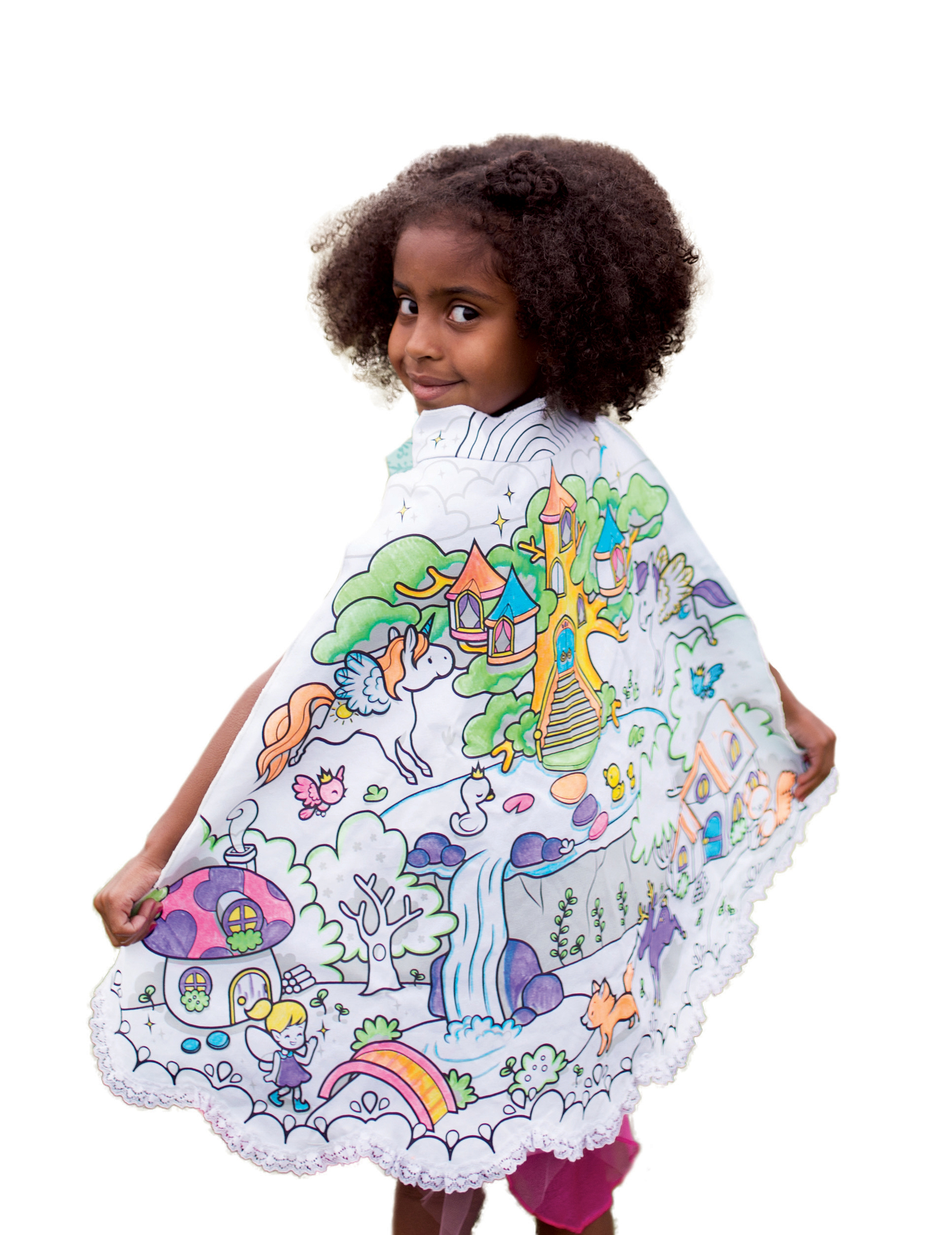 Cape lavable réversible bleue à colorier princesse fille