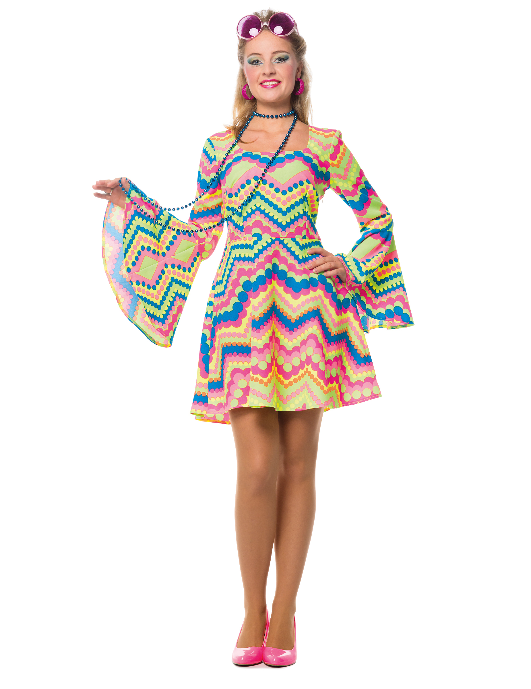 Déguisement disco fluo rose et bleue femme