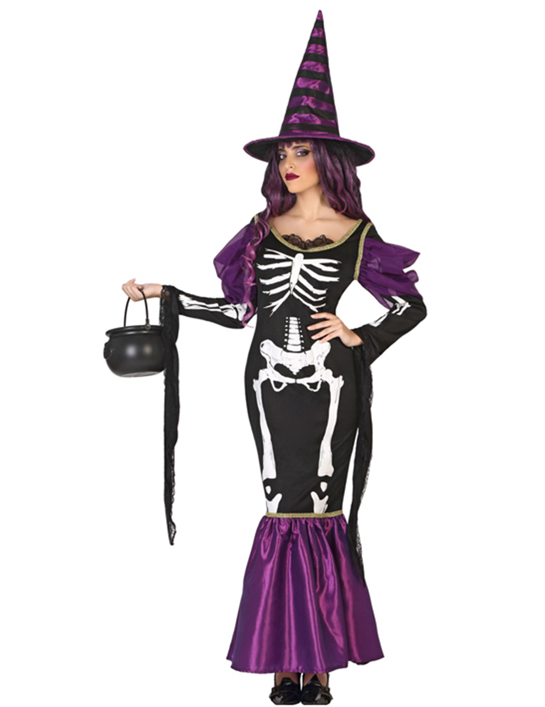 Déguisement sorcière violette squelette femme Halloween