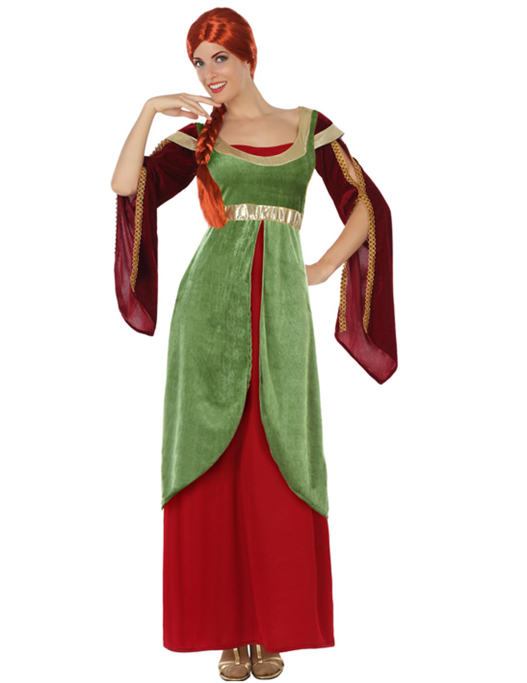 Déguisement dame médievale rouge et verte femme