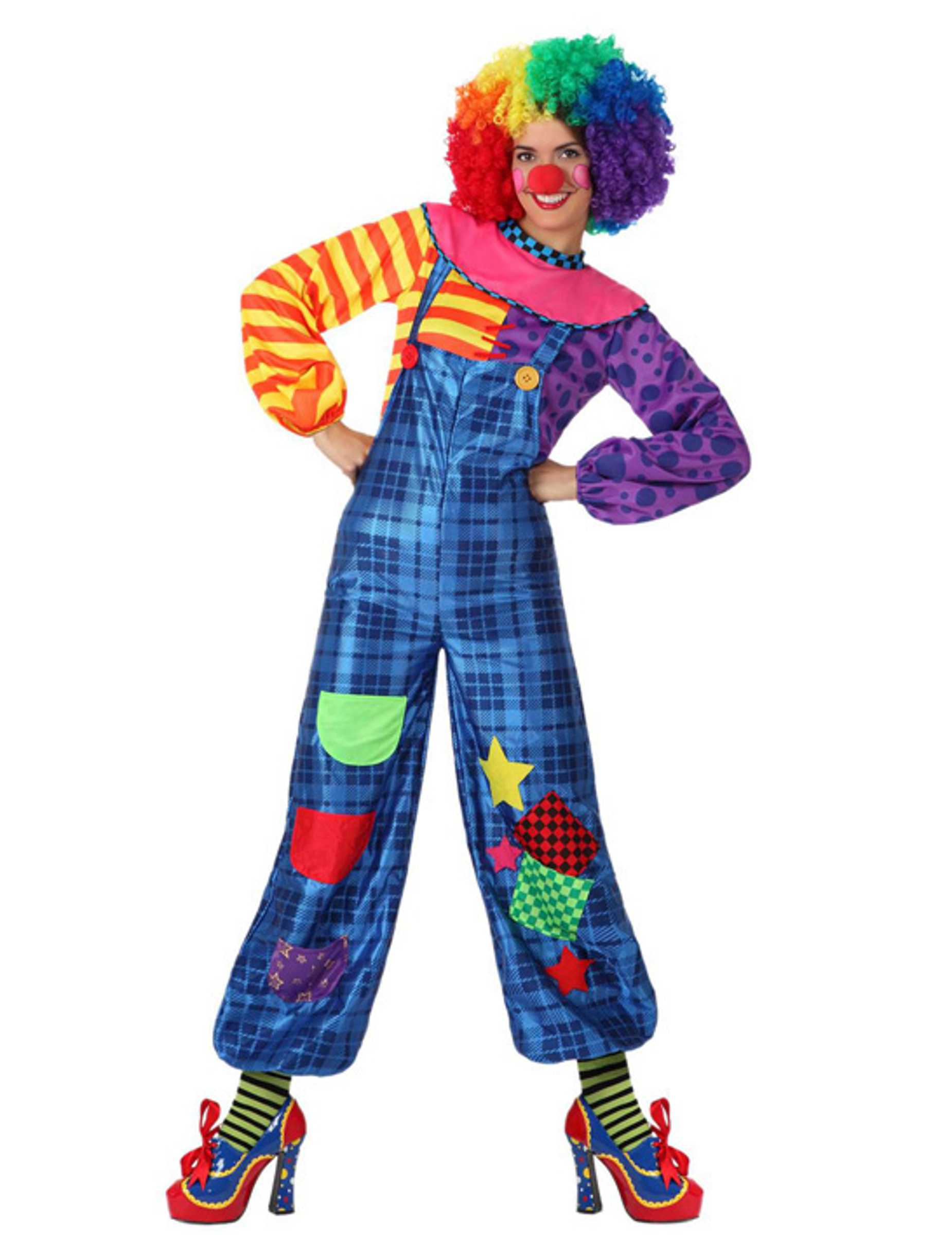 Déguisement clown patchwork bleu femme
