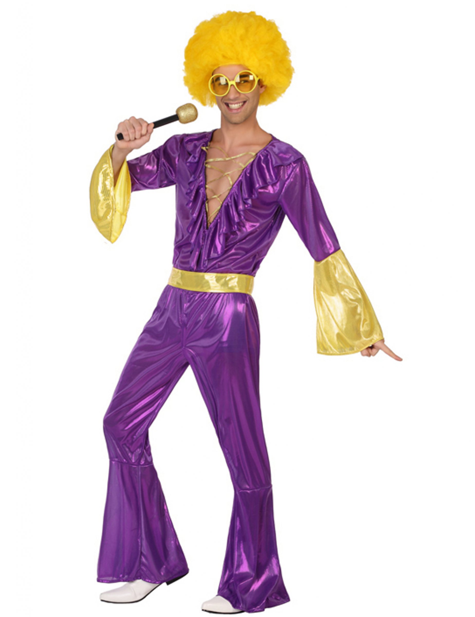 Déguisement disco holographique violet et or homme