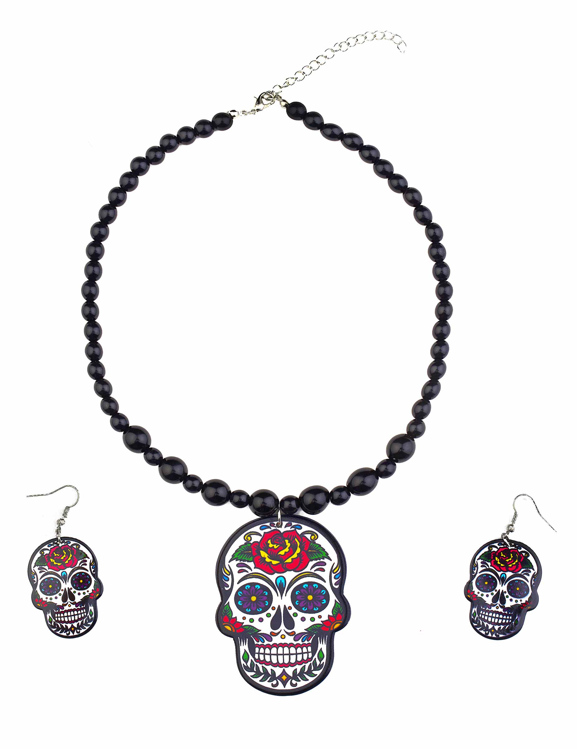 Collier noir et boucles d'oreilles assorties Dia de los muertos adulte