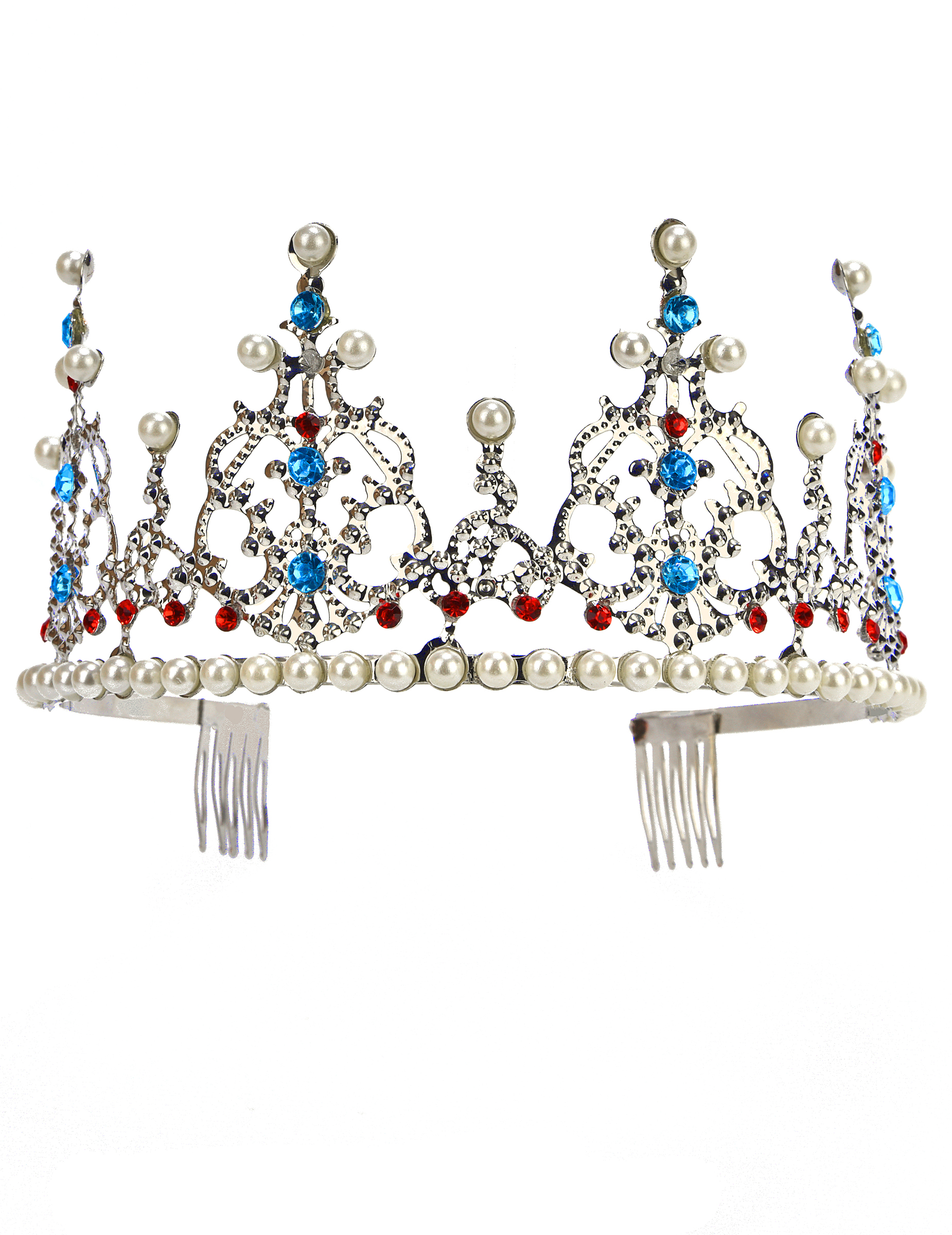 Diadème de princesse métallique argenté avec perles adulte luxe