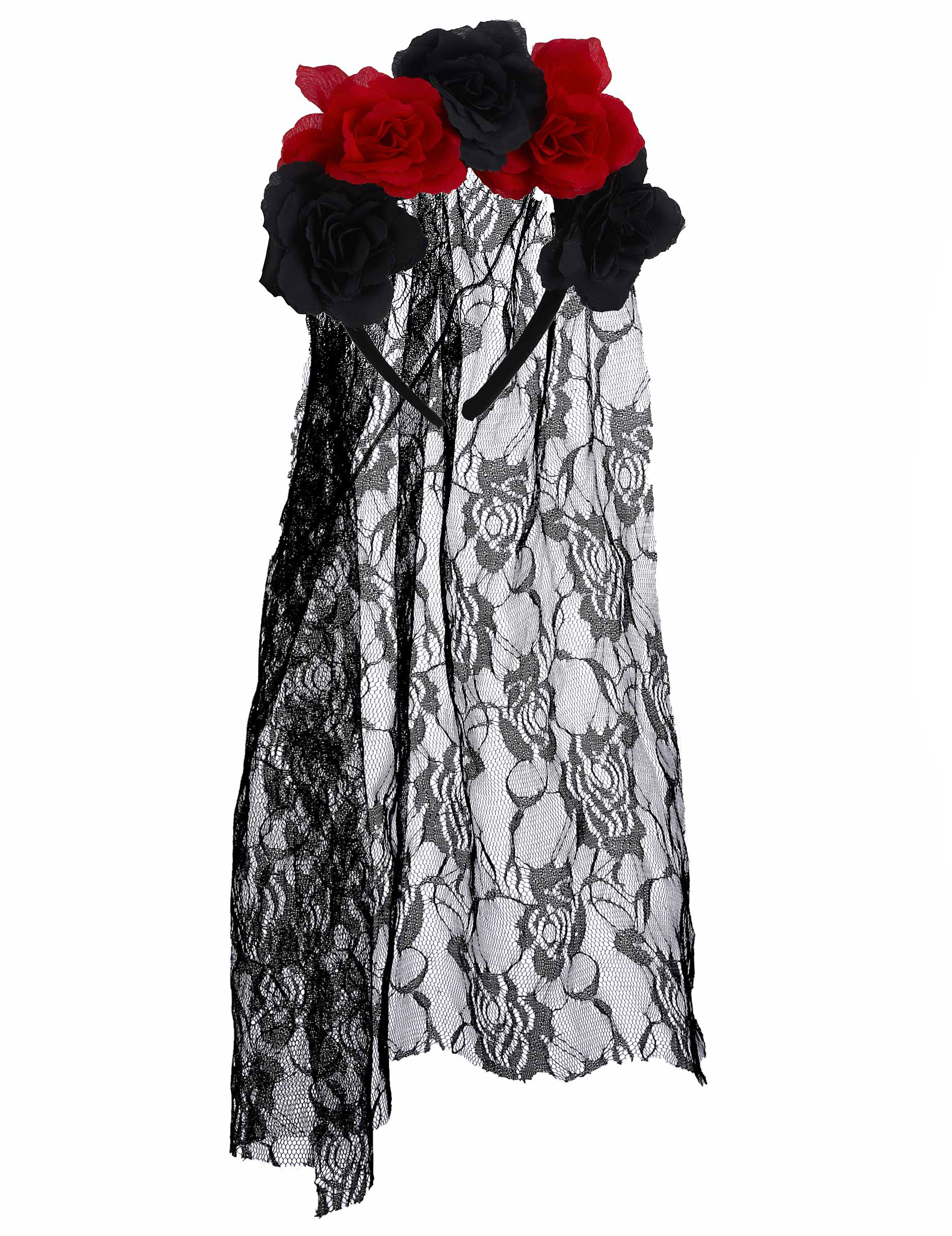 Serre-tête fleurs avec voile dentelle adulte