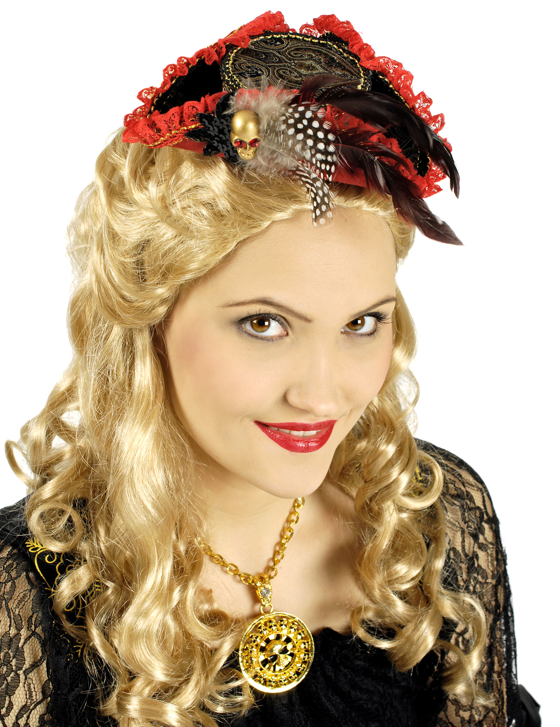 Mini chapeau pirate rouge et noir luxe femme