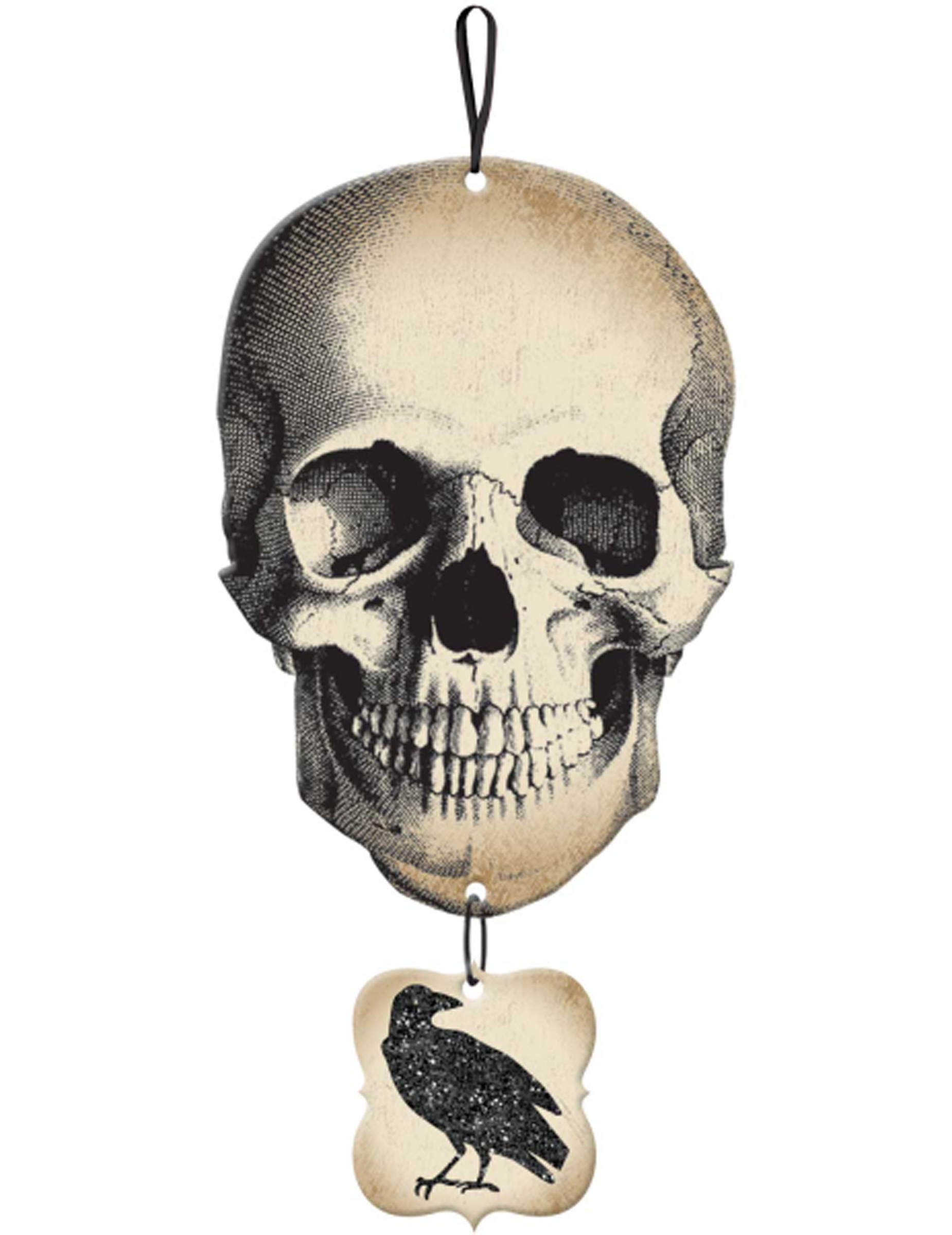 Panneau tête de mort et corbeau pailleté Halloween