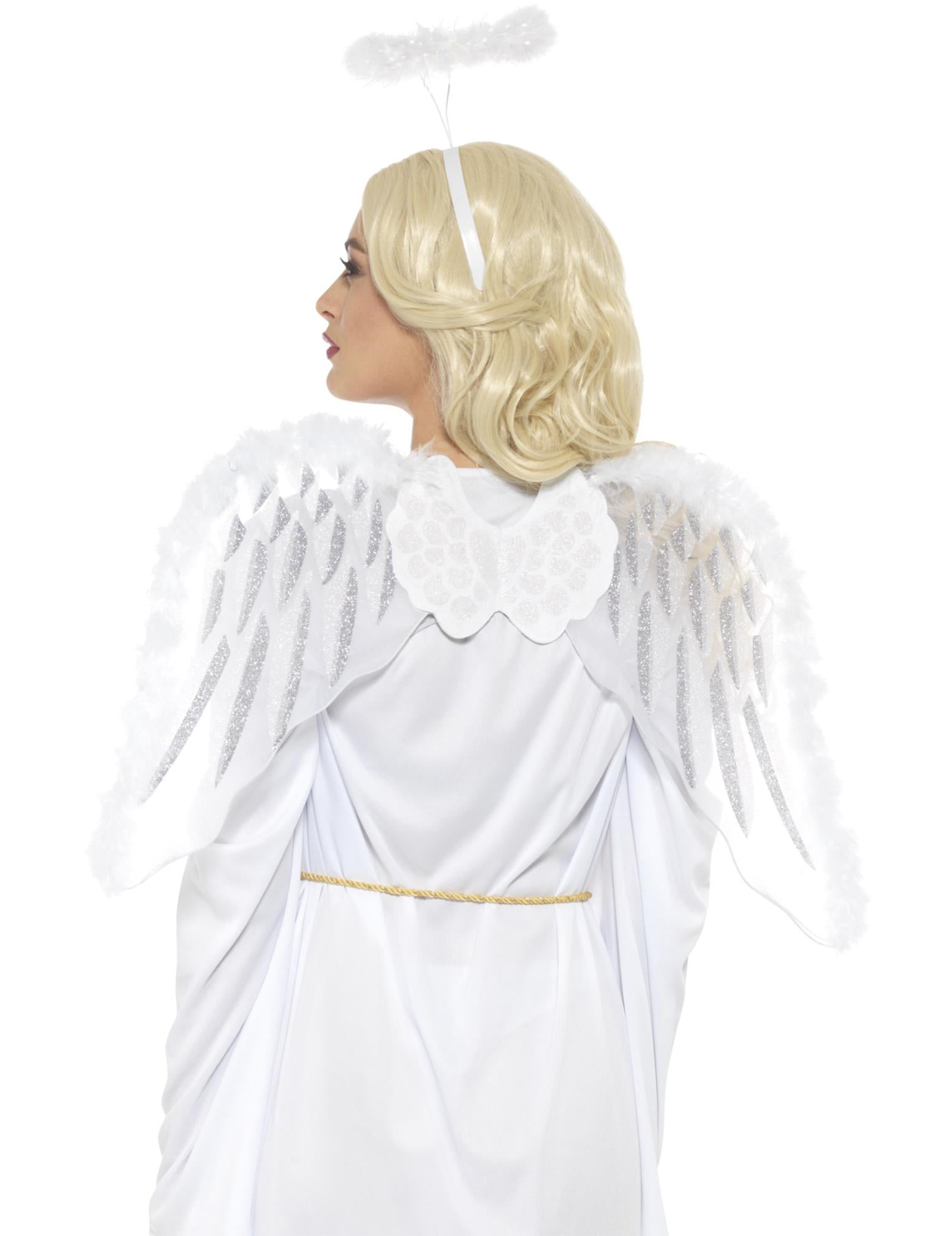 Kit ange blanc avec ailes et auréole adulte