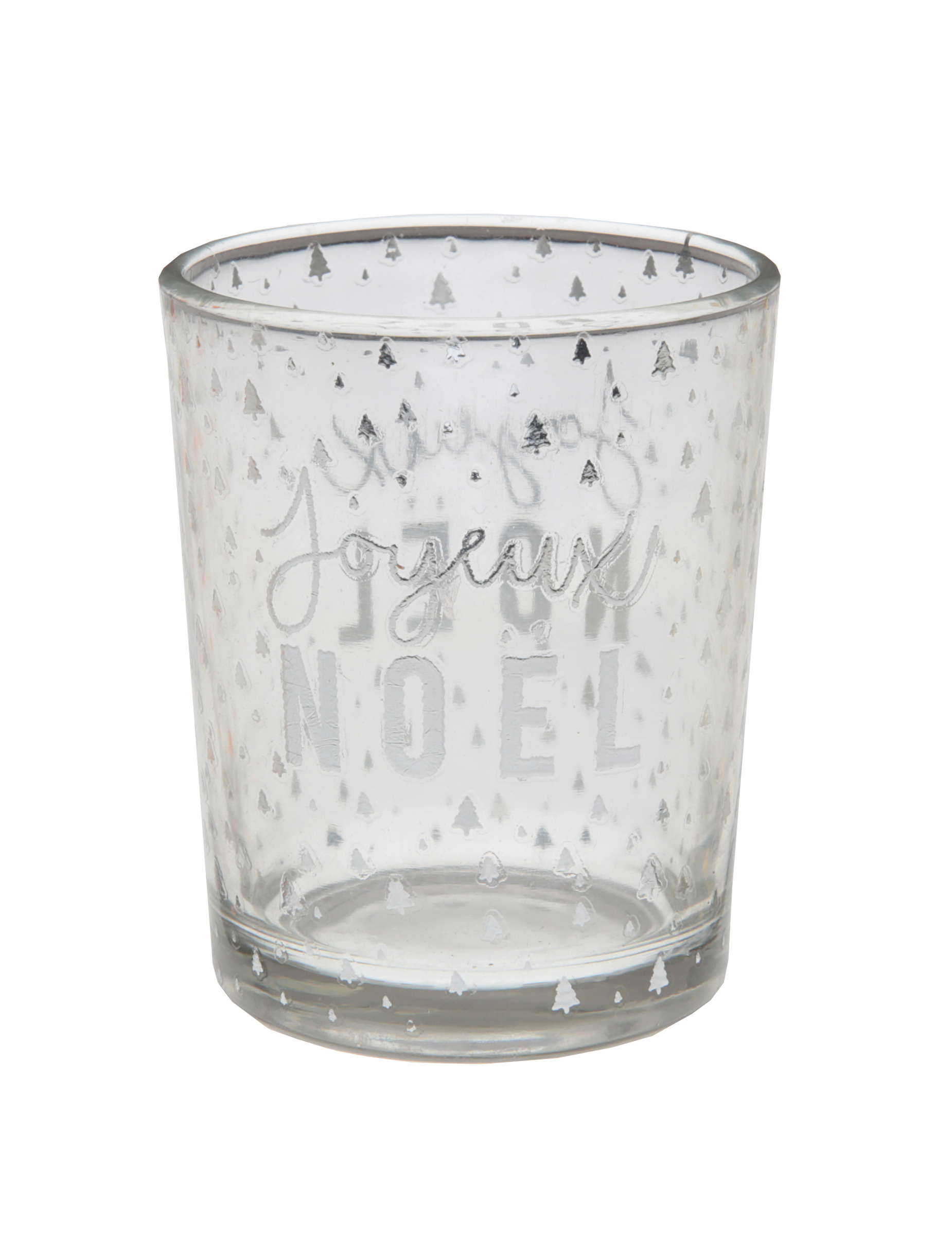Photophore en verre Joyeux Noël argenté