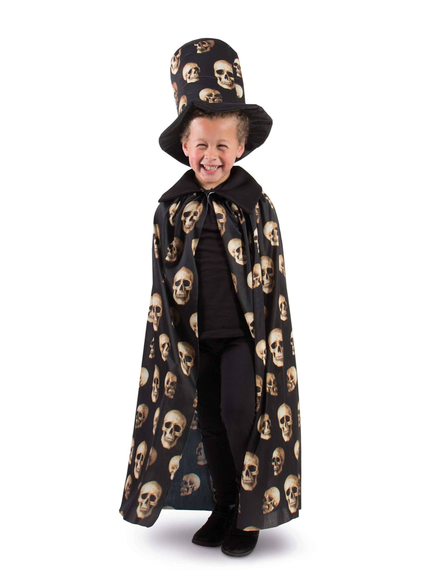 Cape têtes de mort et haut de forme enfant Halloween