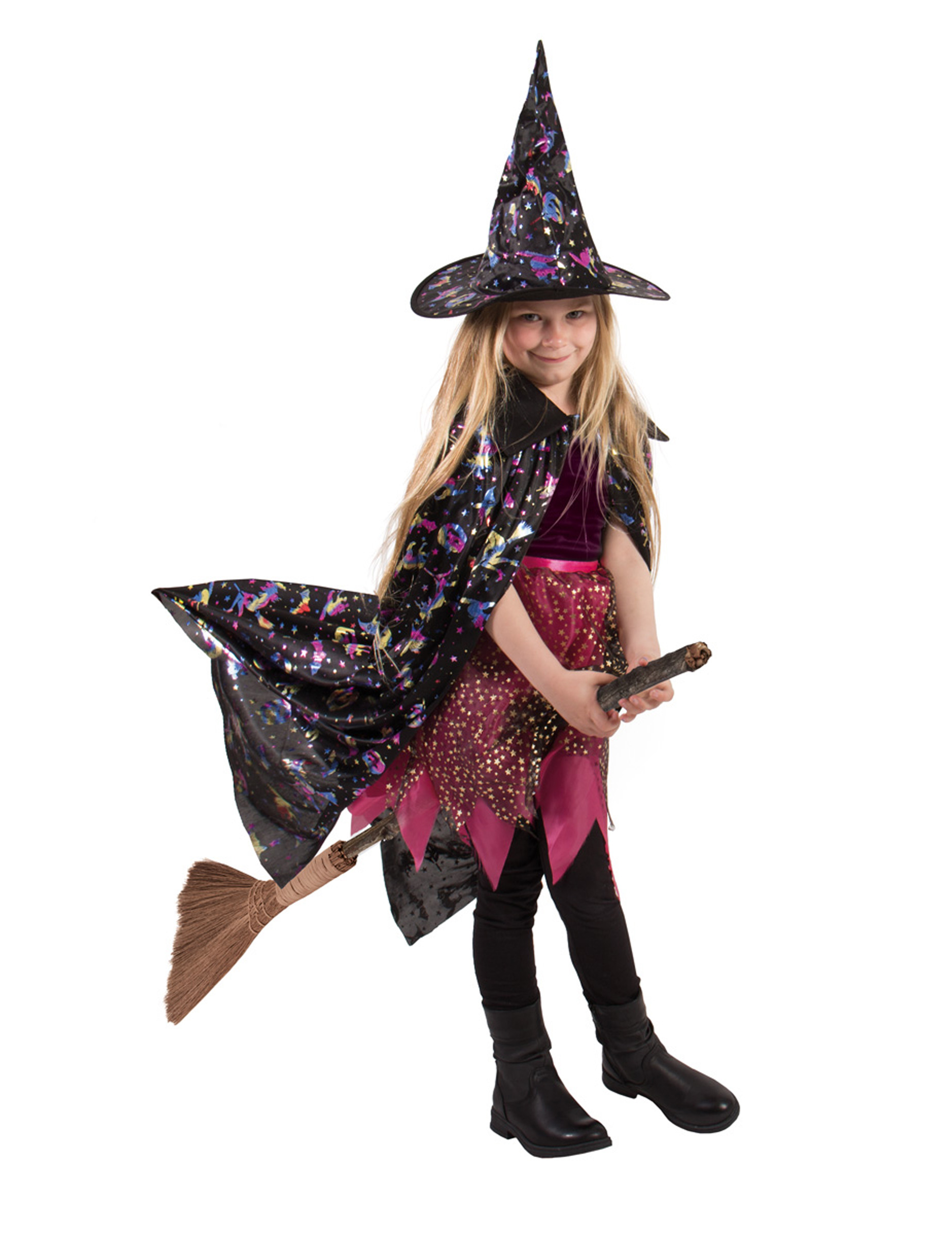 Cape avec motifs holographiques sorcière enfant