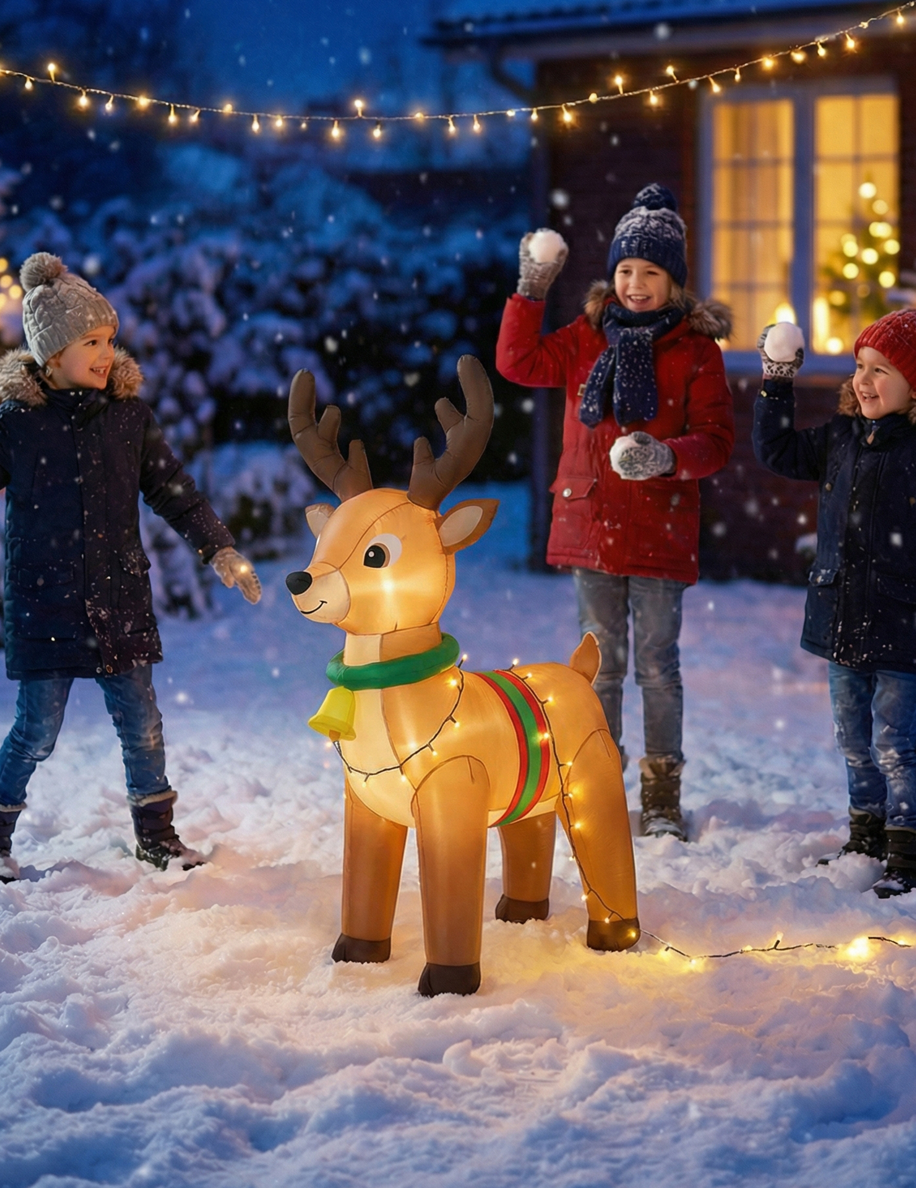 Renne du Père Noël gonflable et lumineux 120 cm