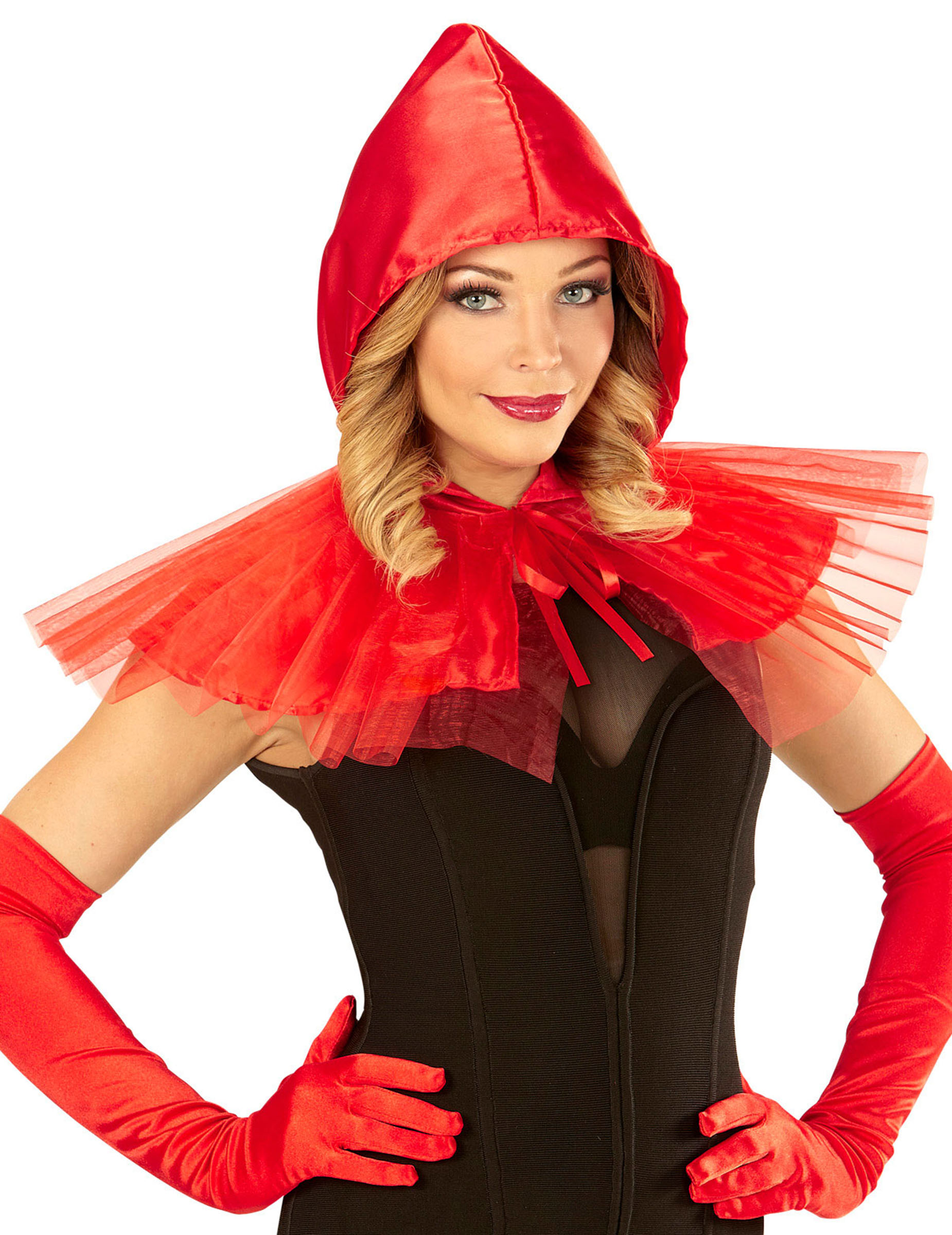 Mini cape rouge avec capuche femme