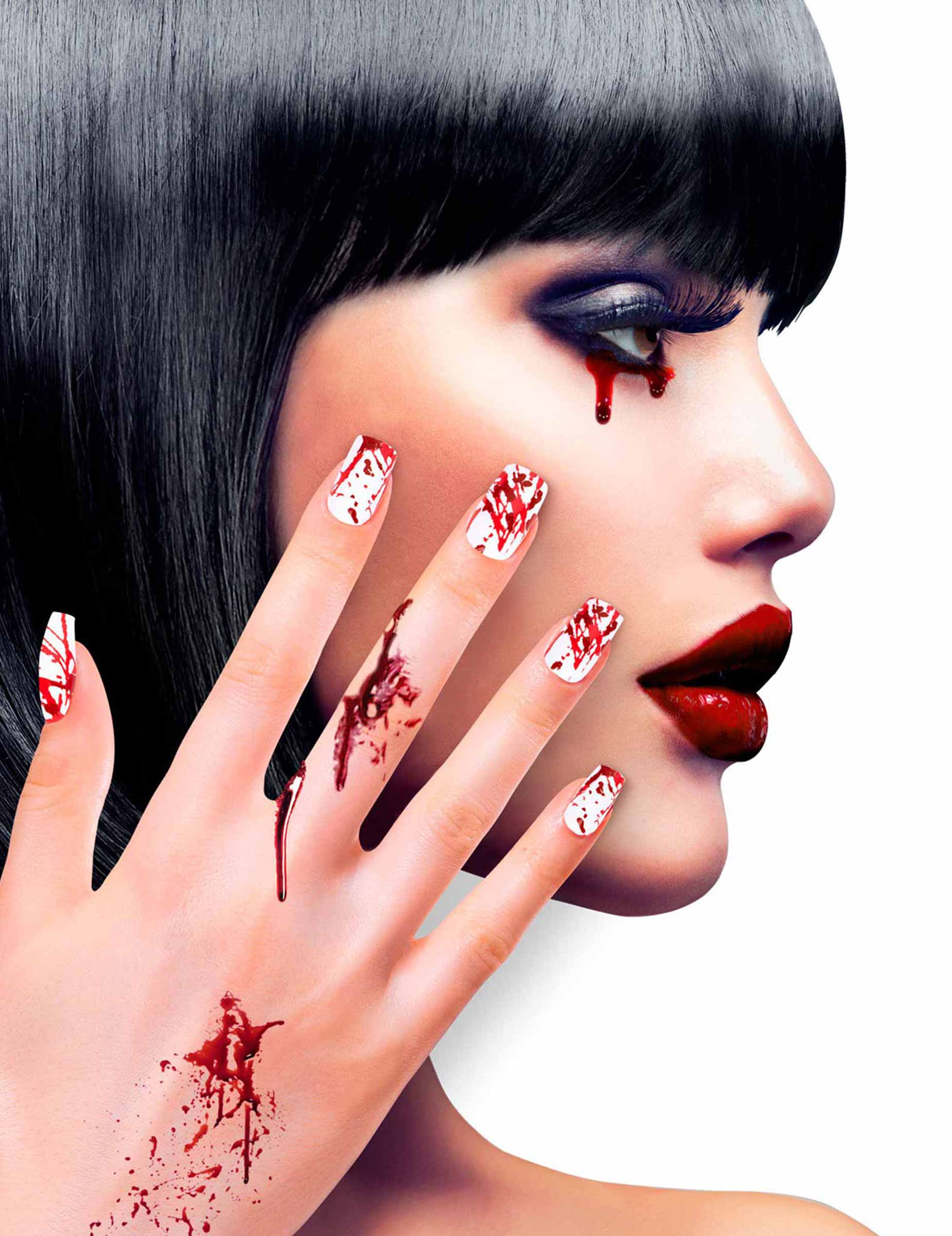 Faux ongles adhésifs ensanglantés femme Halloween