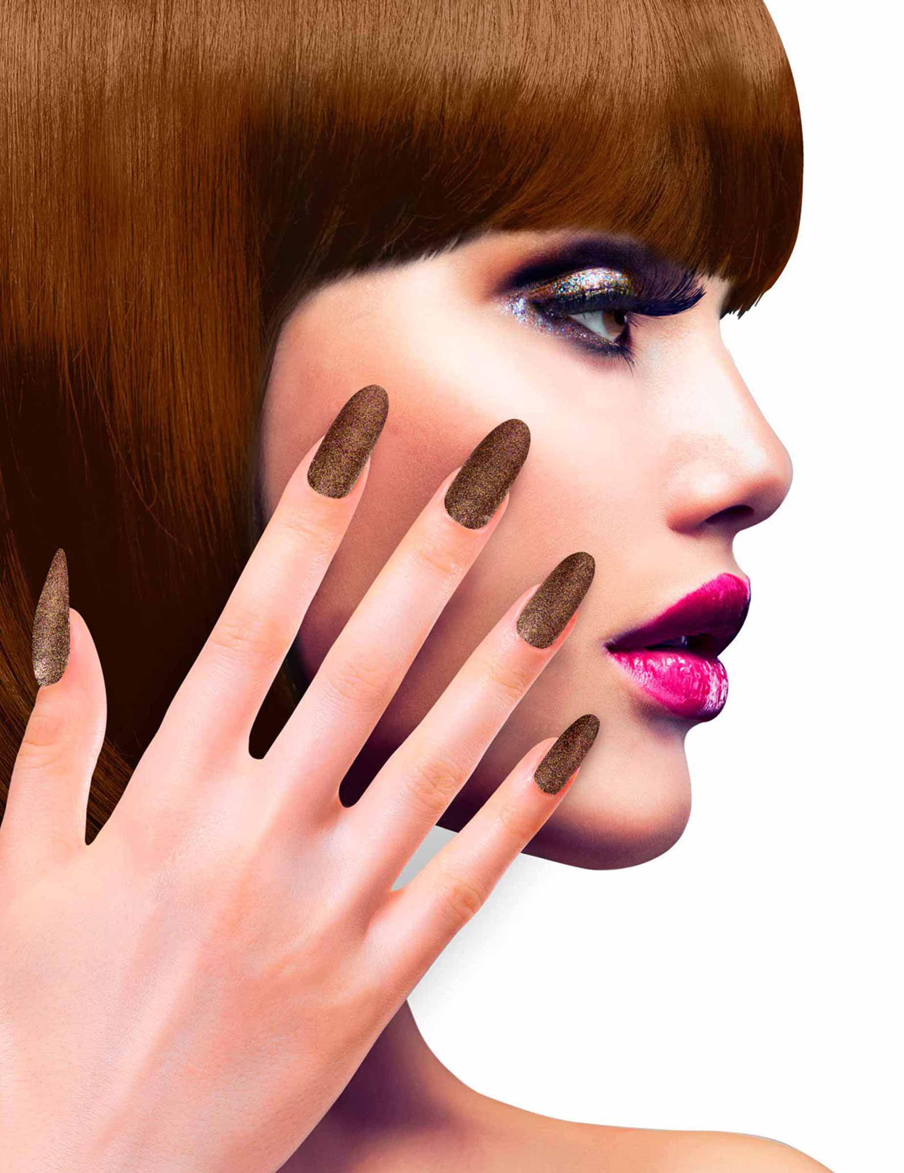 Faux ongles adhésifs cuivre pailletés adulte