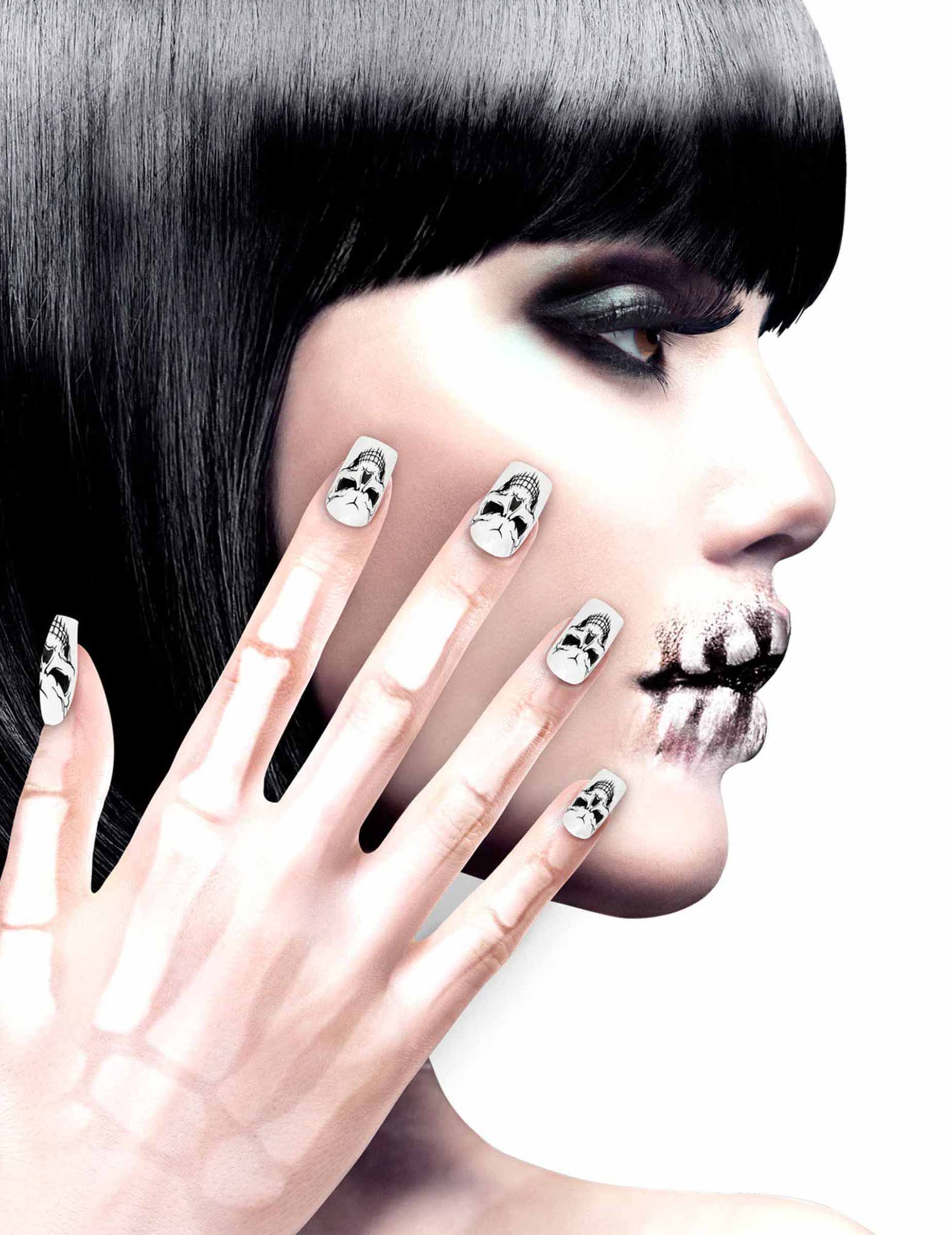 Faux ongles adhésifs squelette femme Halloween